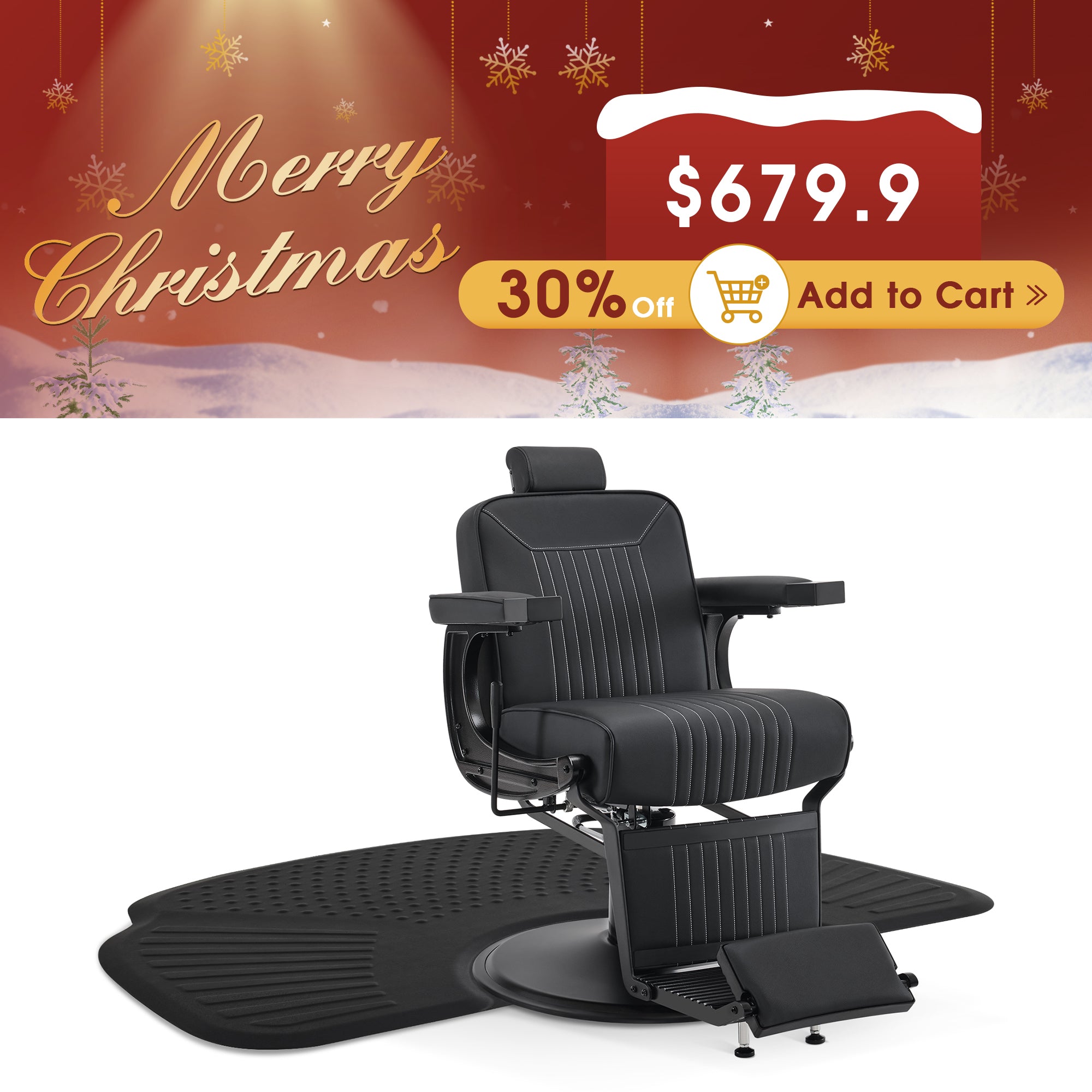 Barber Chair 8334 & Anti-Fatigue Mat 0085 Set - Hydraulic Reclining Barber Chair with Ergonomic Comfort Mat, Ideal for Barbers & Stylist