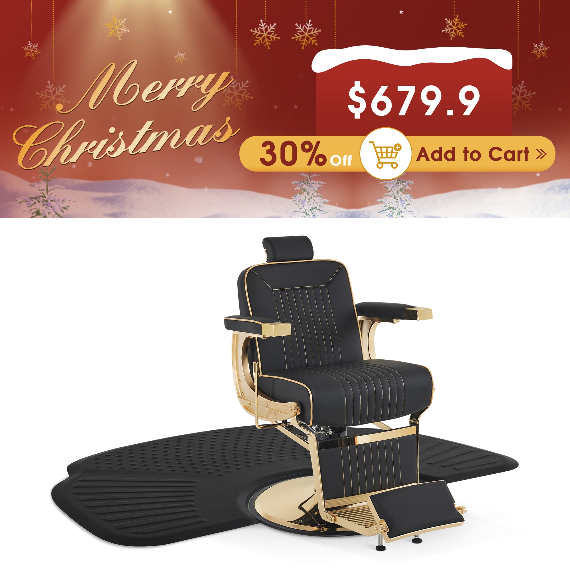 Barber Chair 8334 & Anti-Fatigue Mat 0085 Set - Hydraulic Reclining Barber Chair with Ergonomic Comfort Mat, Ideal for Barbers & Stylist