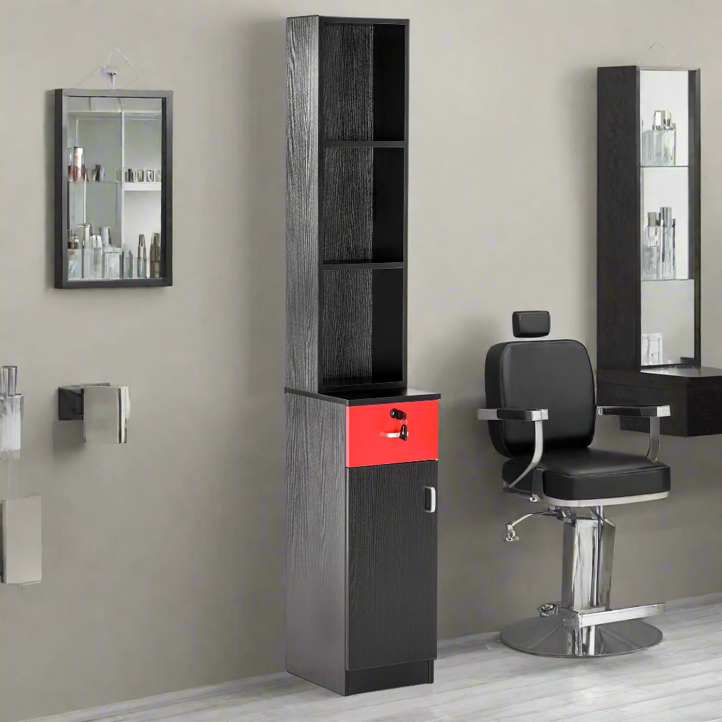 Hair Salon Wall Mount Station with Lockable Drawer and Cabinet, Barber Styling Equipment 3036-1