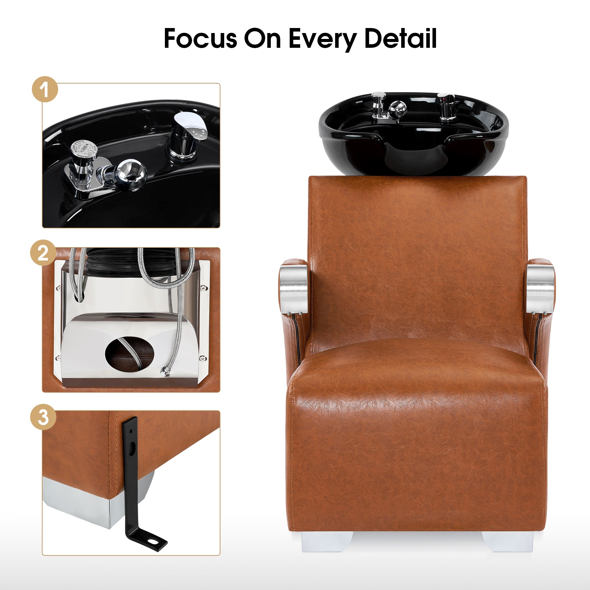 BarberPub Ceramic Bowl Backwash Shampoo Chair, Hair Washing Salon Station 9102