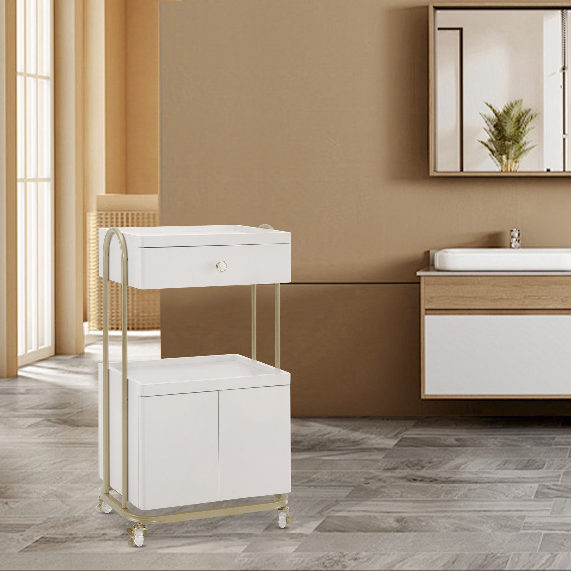 Salon SPA Rolling Trolley with Lockable Wheels, Barber Storage Cart for Storing Skin Cosmetics 2074