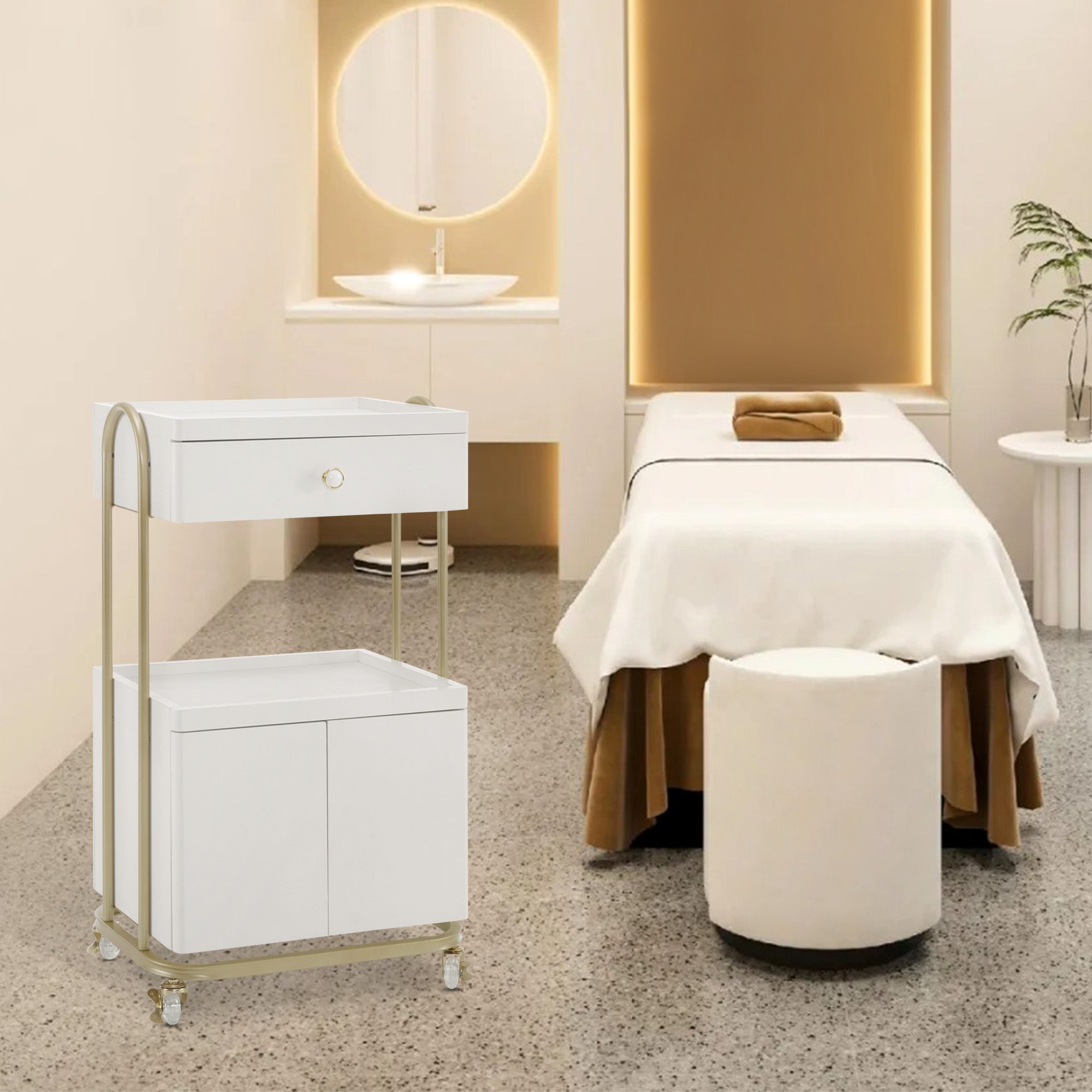 Salon SPA Rolling Trolley with Lockable Wheels, Barber Storage Cart for Storing Skin Cosmetics 2074