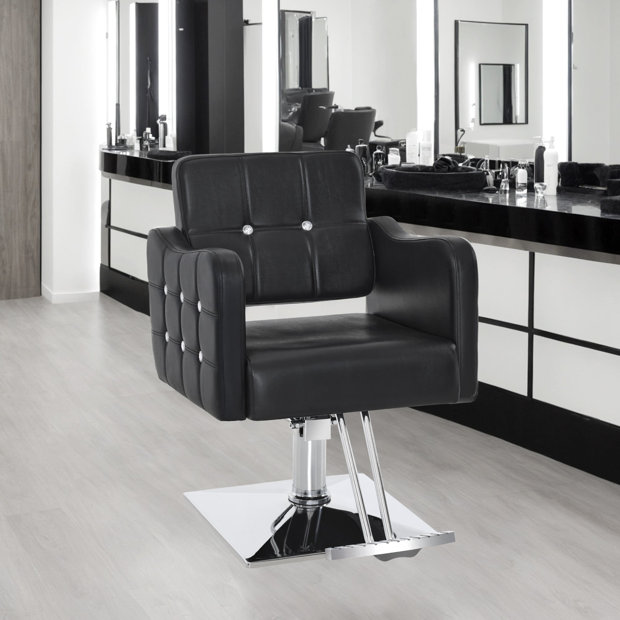 BarberPub Classic Salon Chair, Hydraulic and 360° Swivel, Black Styling Chair, 6154-8167BK