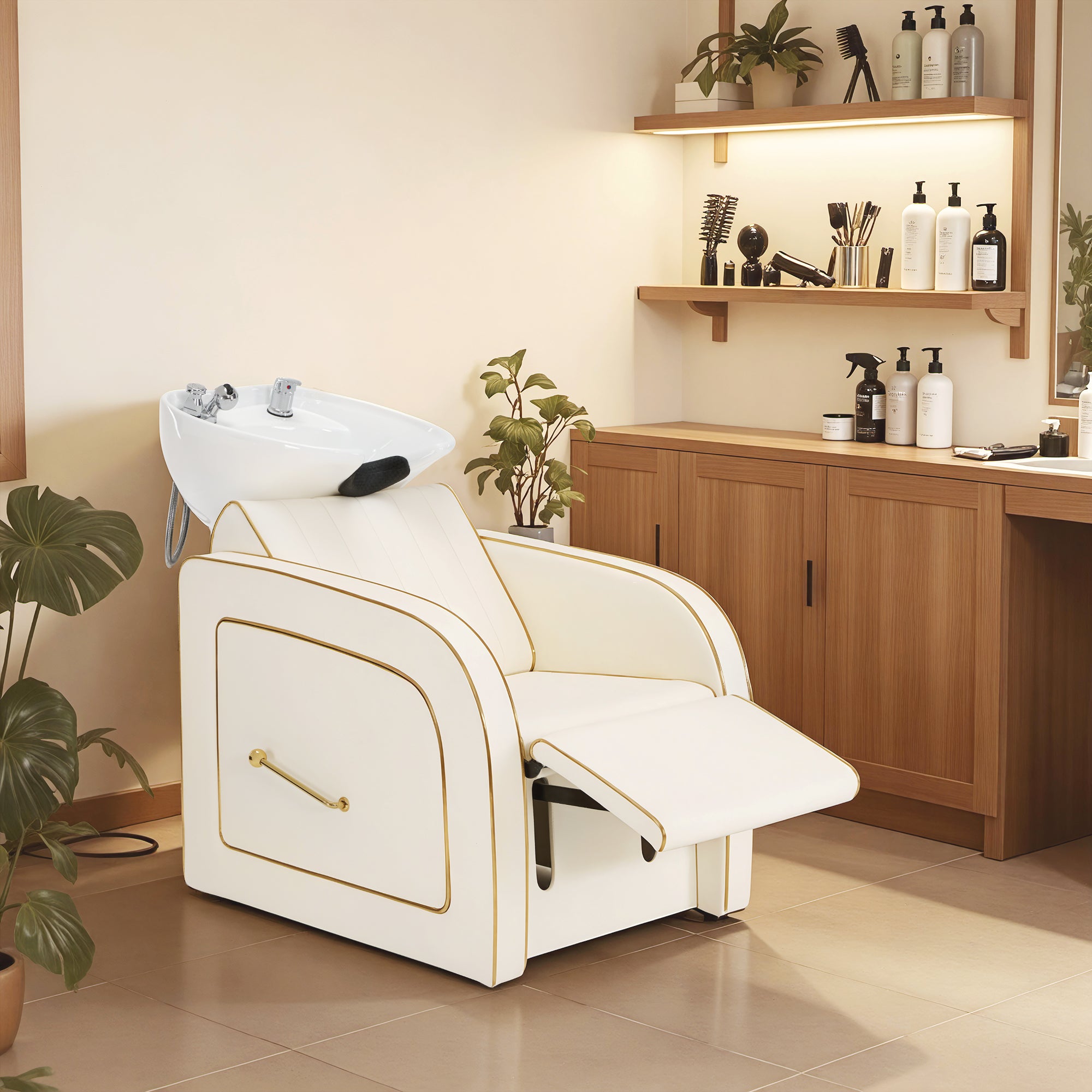 Backwash Shampoo Chair with Adjustable Porcelain Bowl Sink Unit for Spa Salon 9175