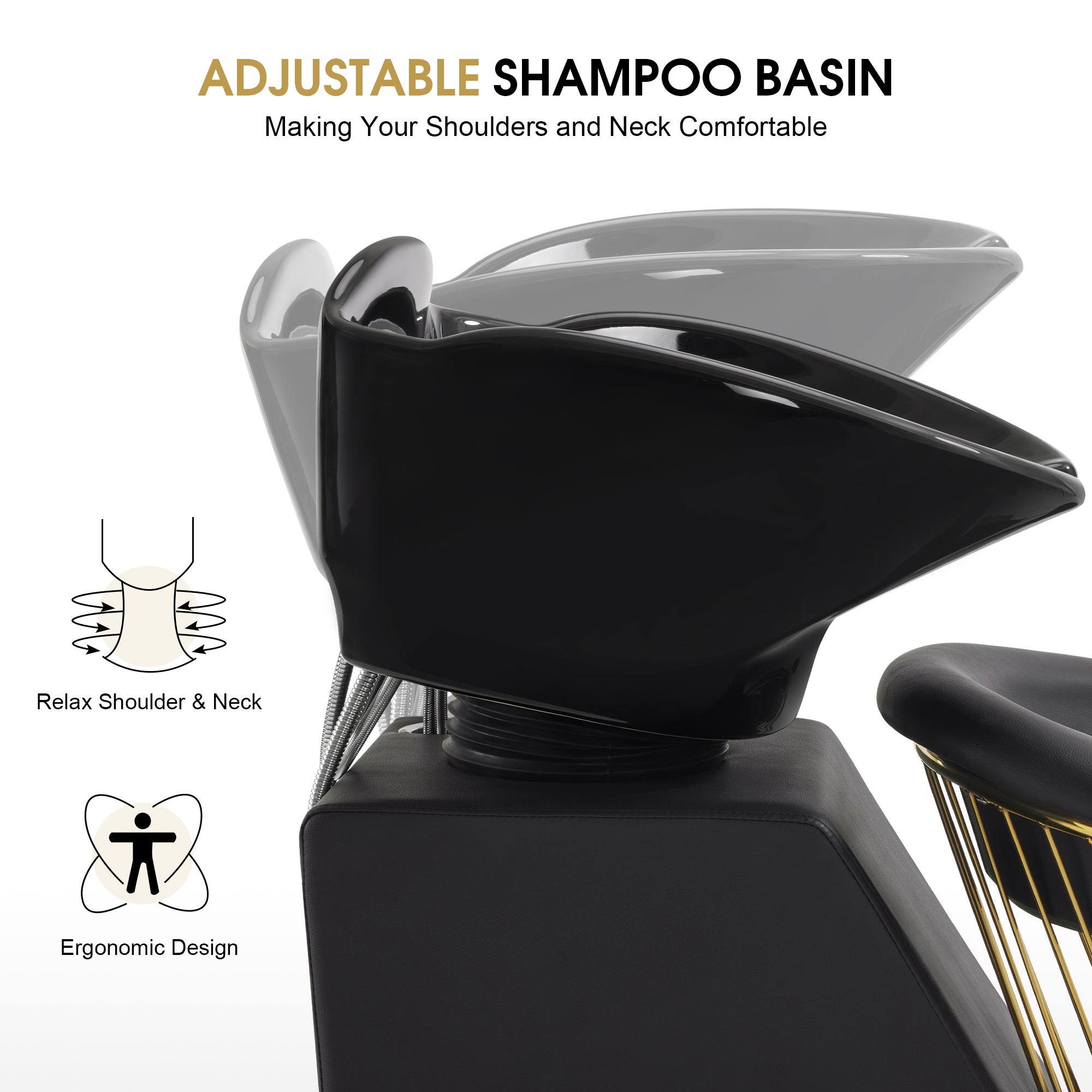 BarberPub Backwash Shampoo Station Chair, Ceramic Shampoo Bowl with Chair 8670