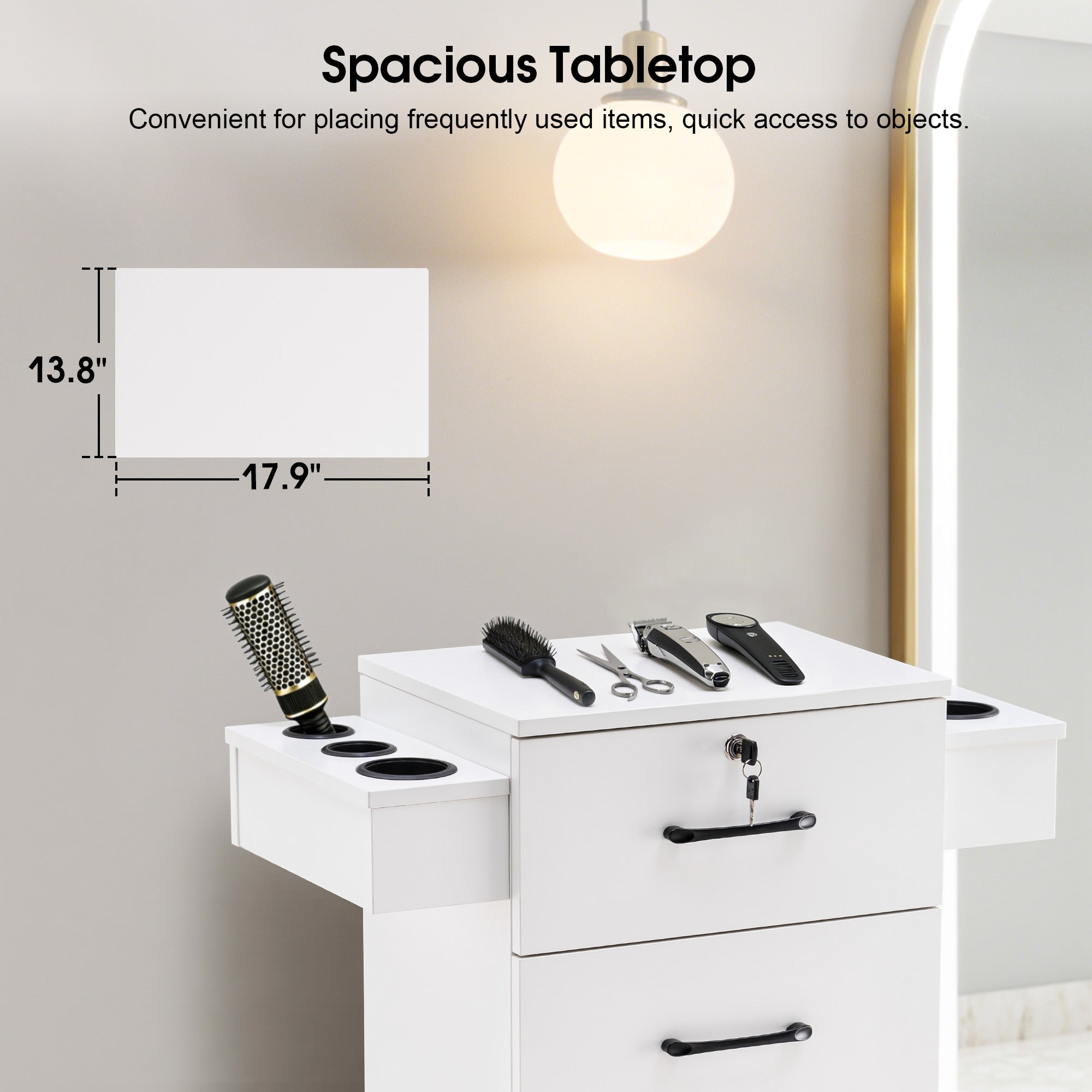 Modern Salon Station with Lockable Drawer & Cabinet, Storage Barber Cabinet for Hair Salon 2021