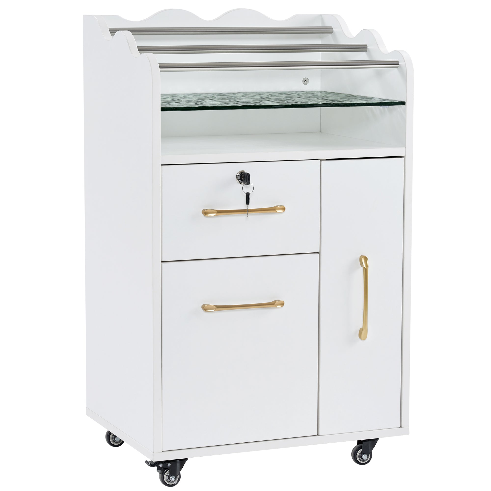 BarberPub Salon Cart with Lockable Drawer Barber Trolley for Hair Stylist 2045