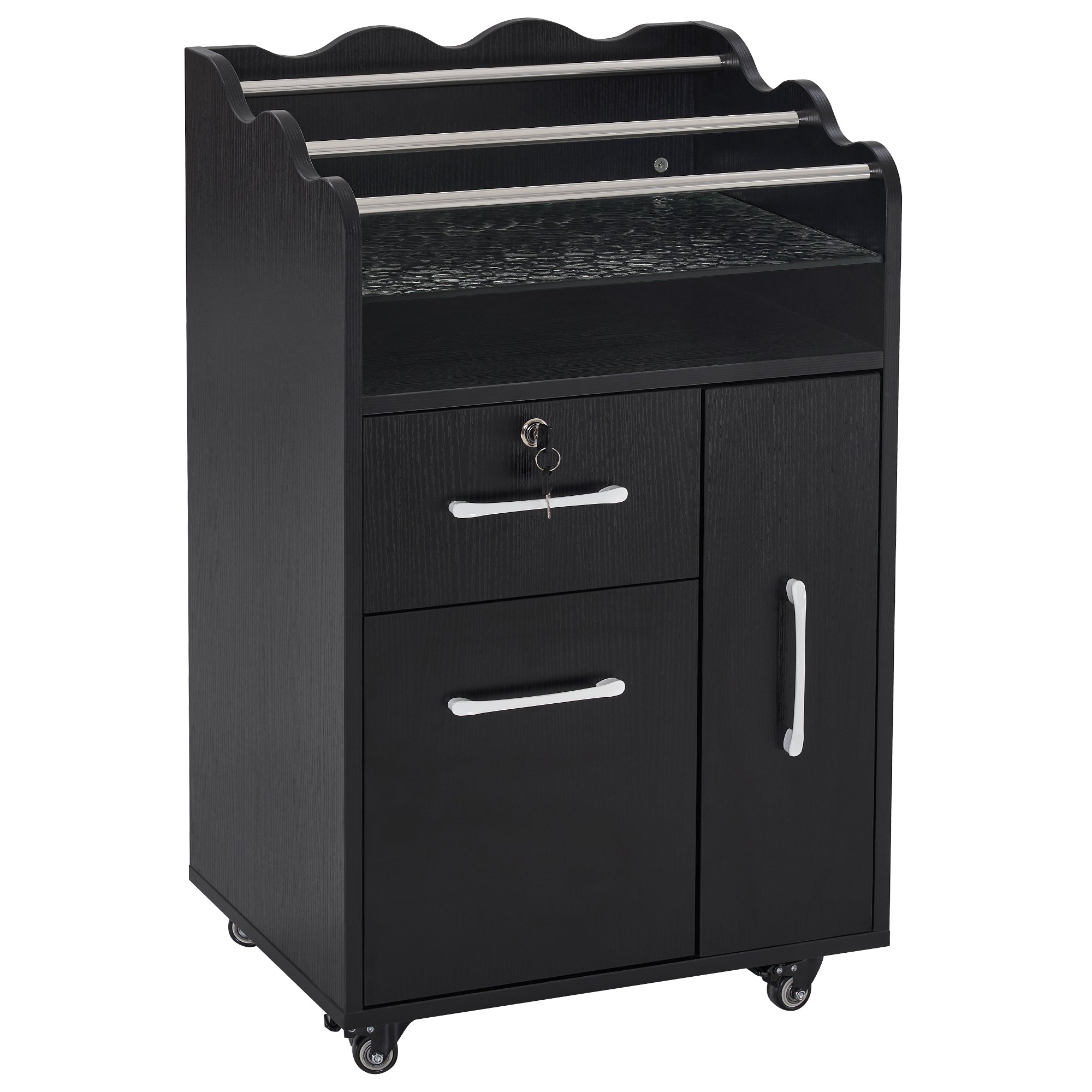 BarberPub Salon Cart with Lockable Drawer Barber Trolley for Hair Stylist 2045
