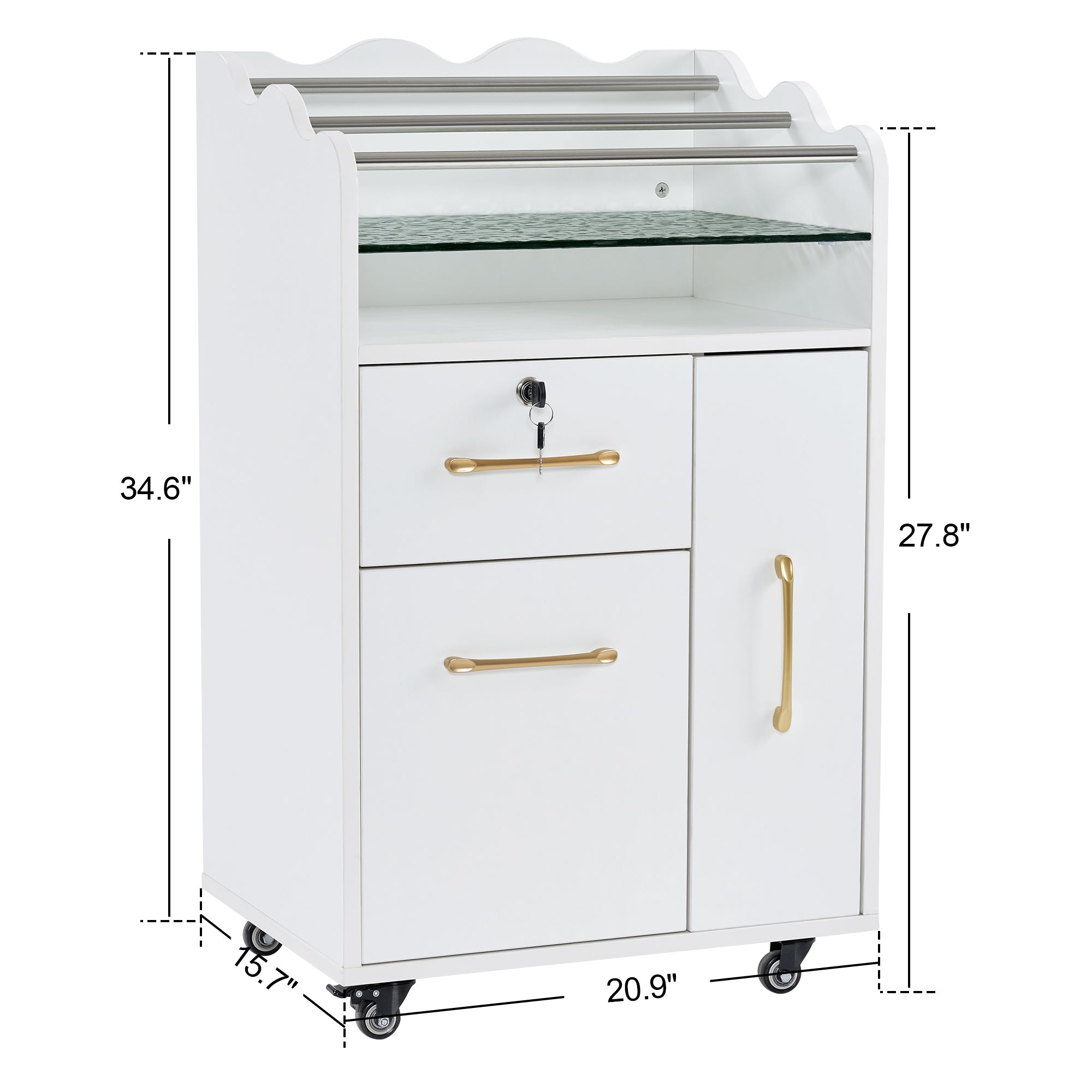 BarberPub Salon Cart with Lockable Drawer Barber Trolley for Hair Stylist 2045