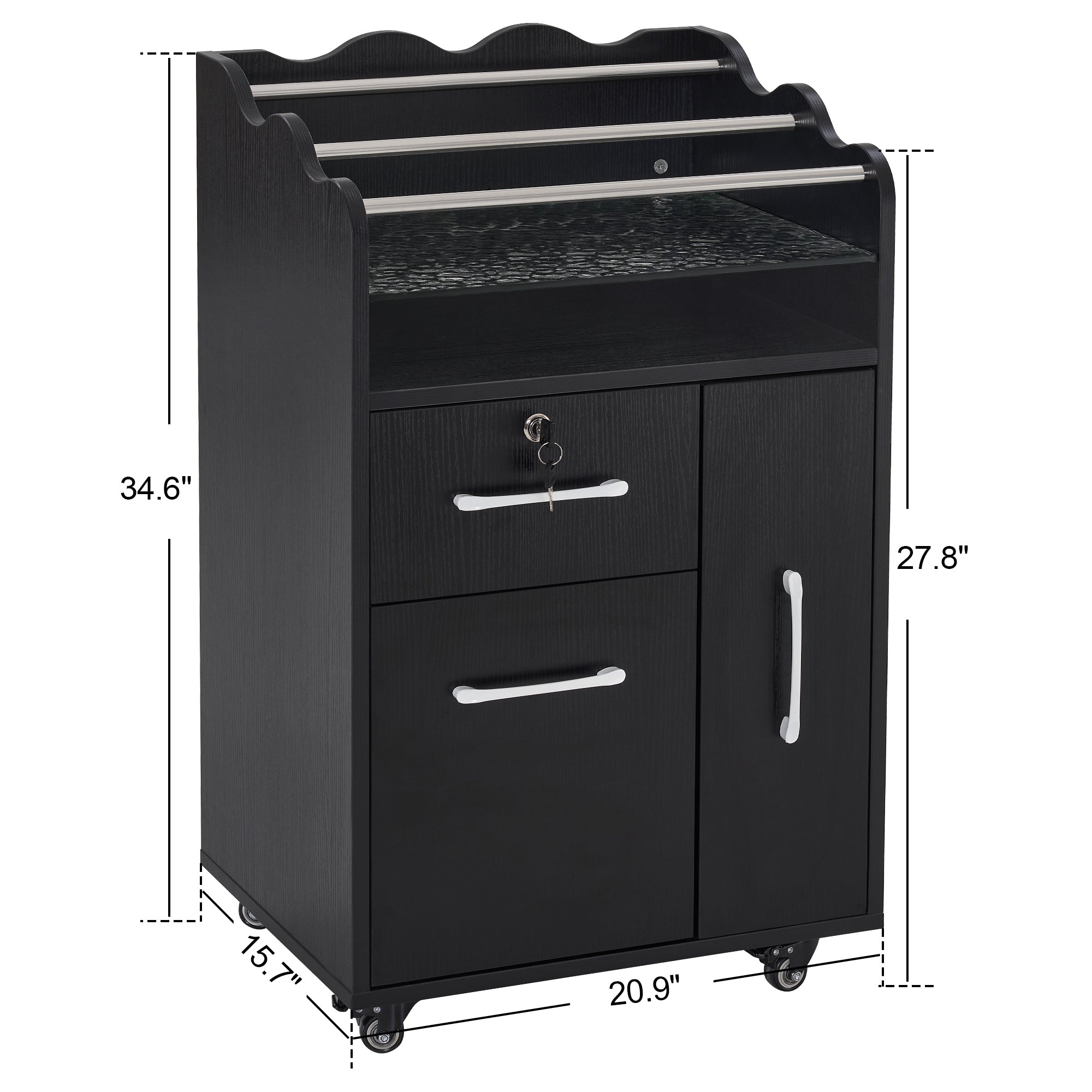 BarberPub Salon Cart with Lockable Drawer Barber Trolley for Hair Stylist 2045