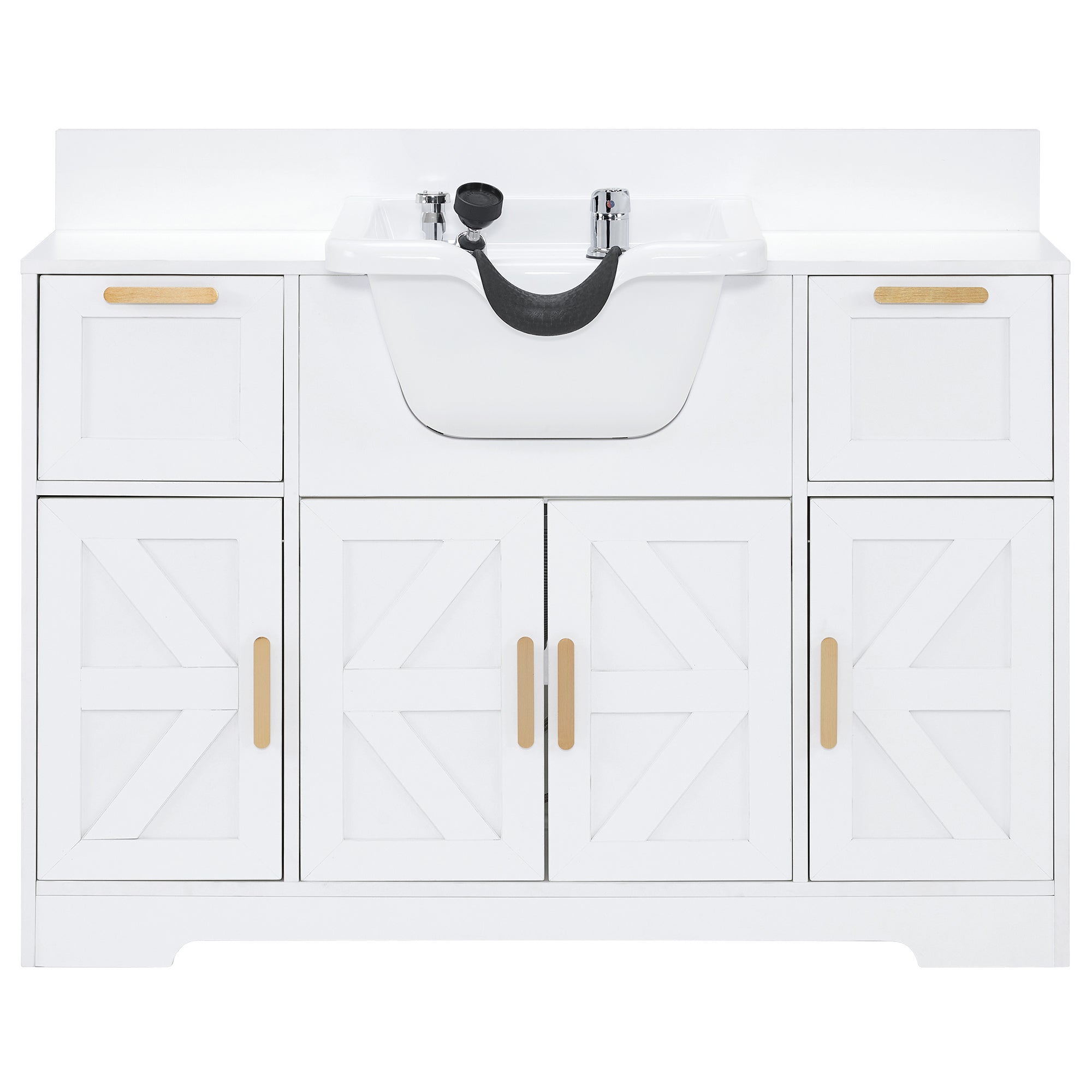 Barber Shampoo Storage Station, Hair Salon Shampoo Equipment with Backwash Sink & Cabinet 7137