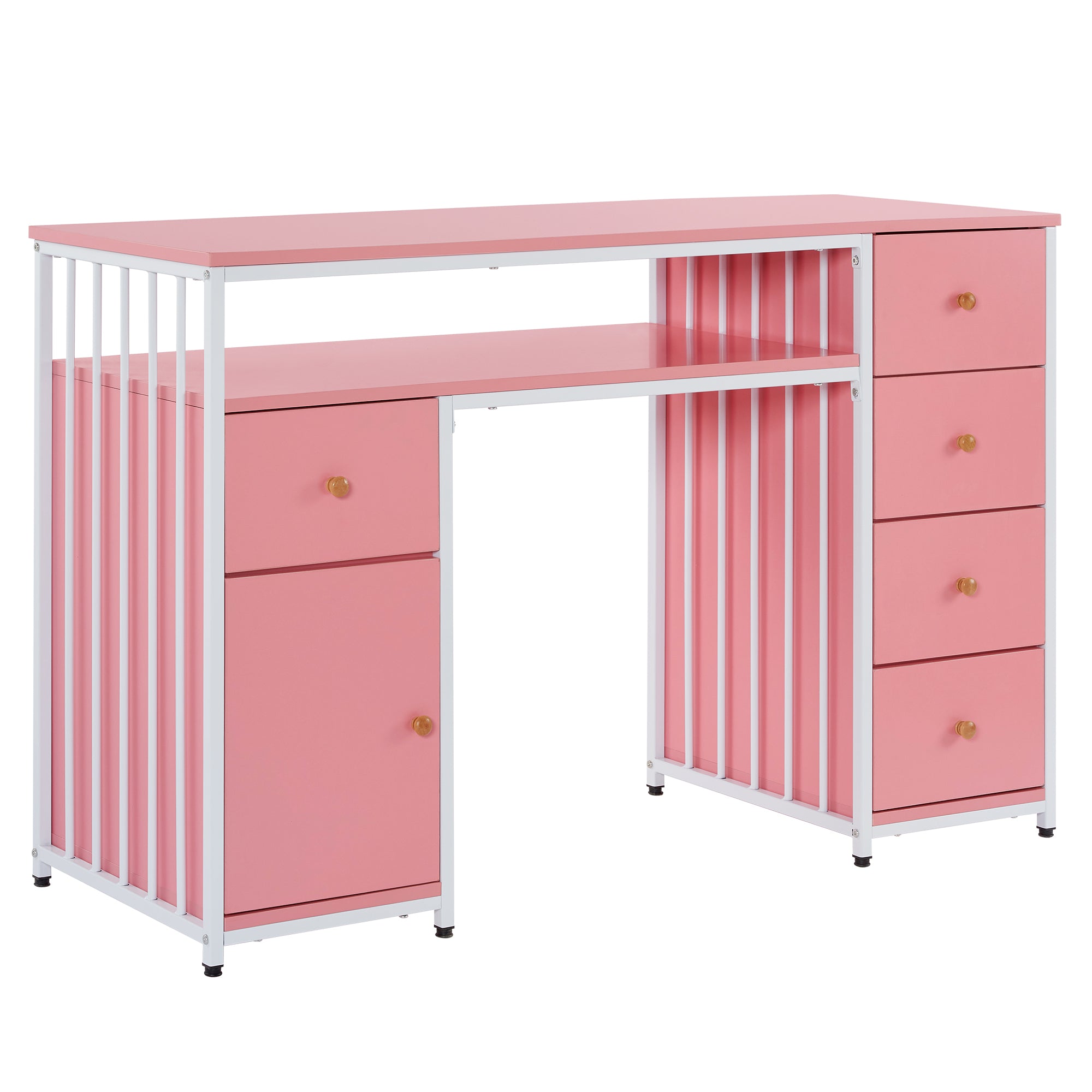 BarberPub Metal Nail Desk with Storage Drawers Home Salon Workstation 2414