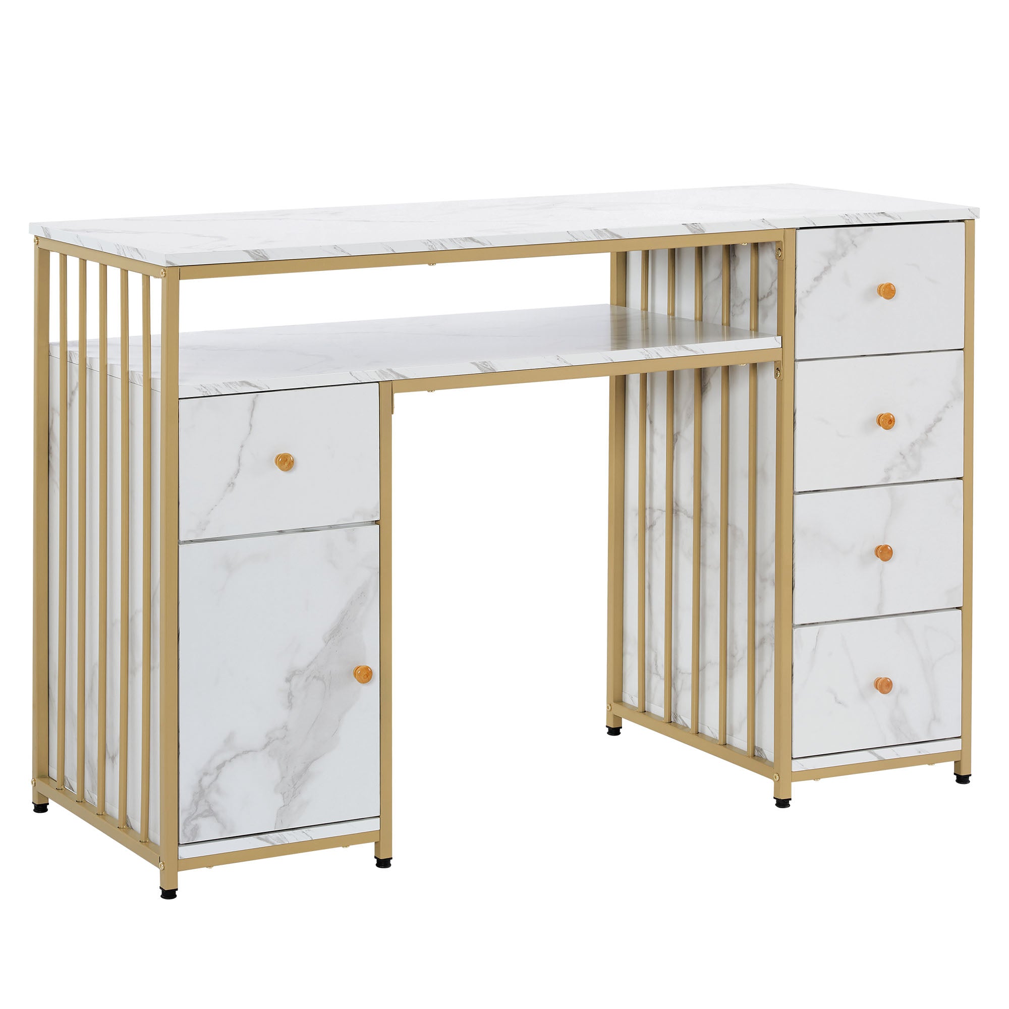 BarberPub Metal Nail Desk with Storage Drawers Home Salon Workstation 2414