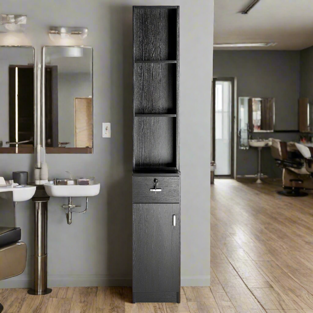 Hair Salon Wall Mount Station with Lockable Drawer and Cabinet, Barber Styling Equipment 3036-1