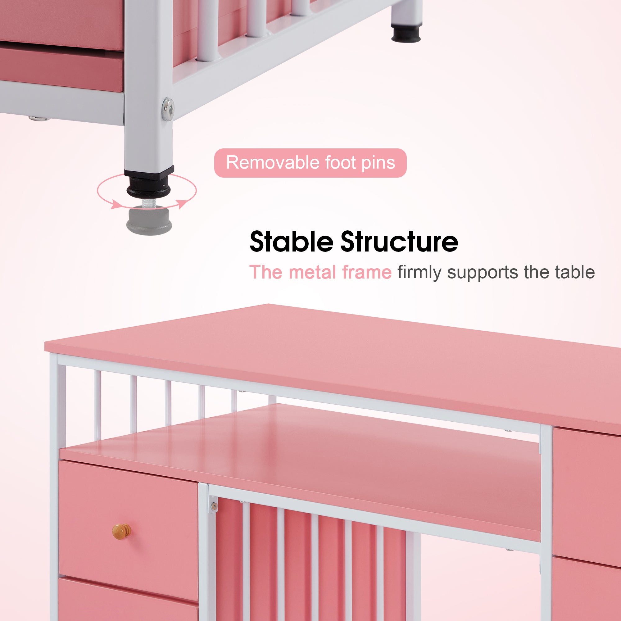 BarberPub Metal Nail Desk with Storage Drawers Home Salon Workstation 2414