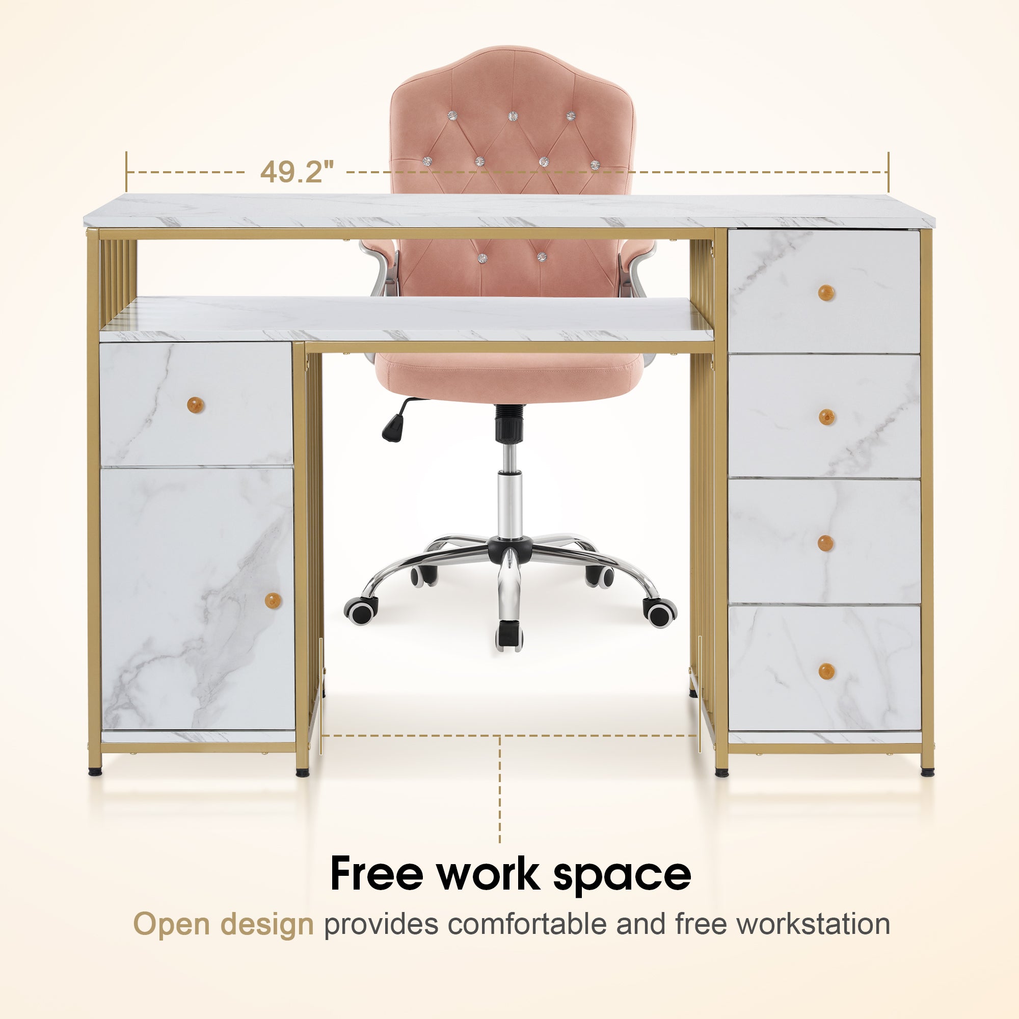 BarberPub Metal Nail Desk with Storage Drawers Home Salon Workstation 2414