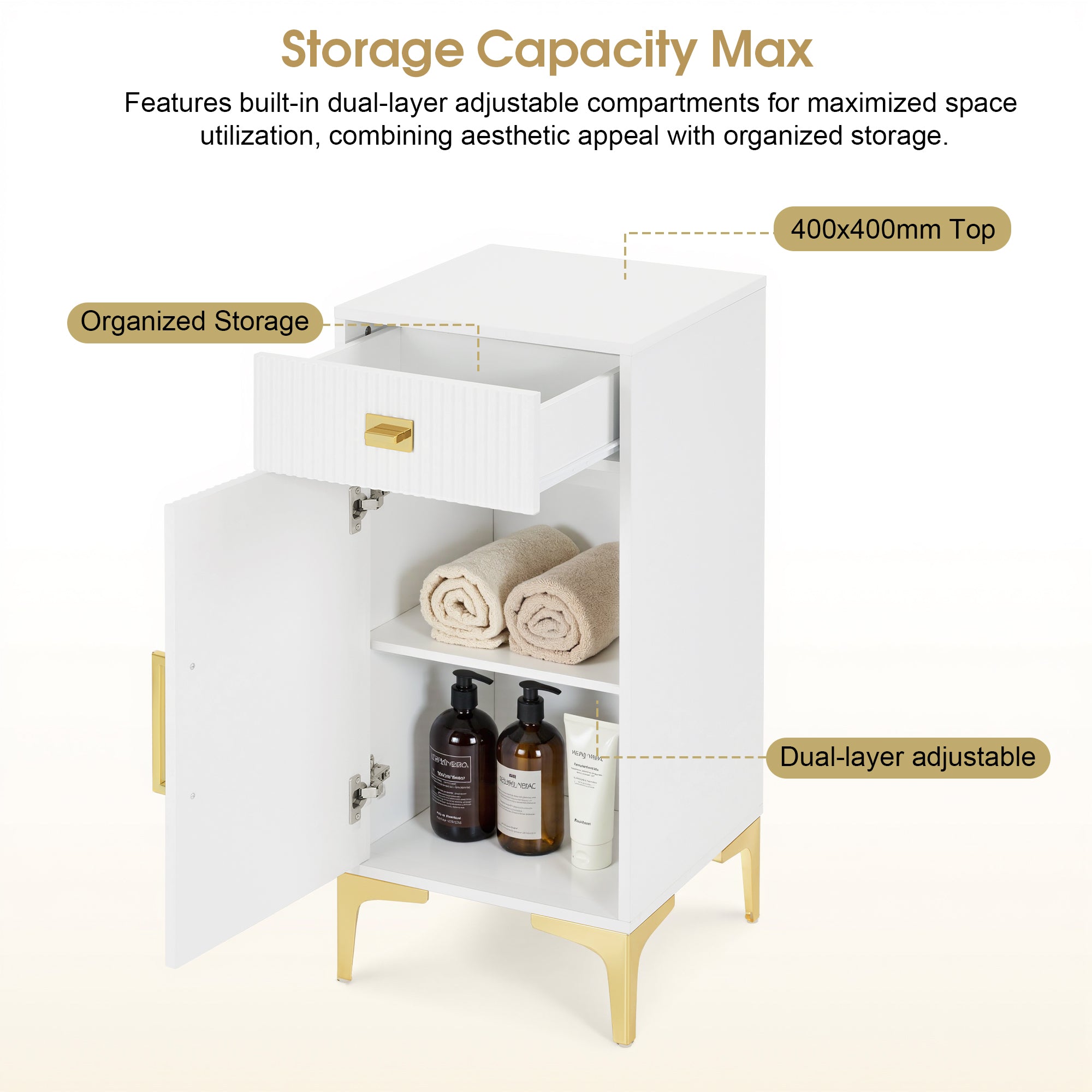 Stylish Fluted Free-Standing Barber Station for Storage, Salon Beauty Cabinet with Golden Handle 2027