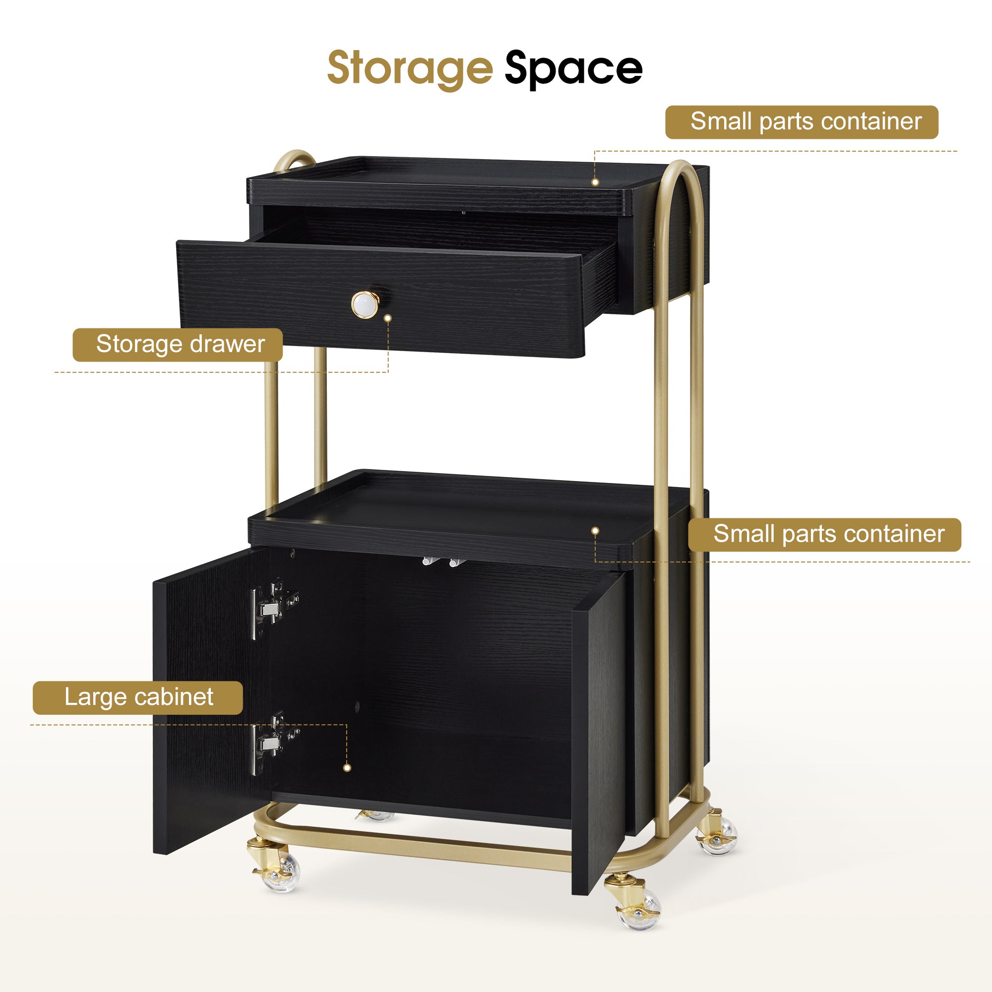 Salon SPA Rolling Trolley with Lockable Wheels, Barber Storage Cart for Storing Skin Cosmetics 2074