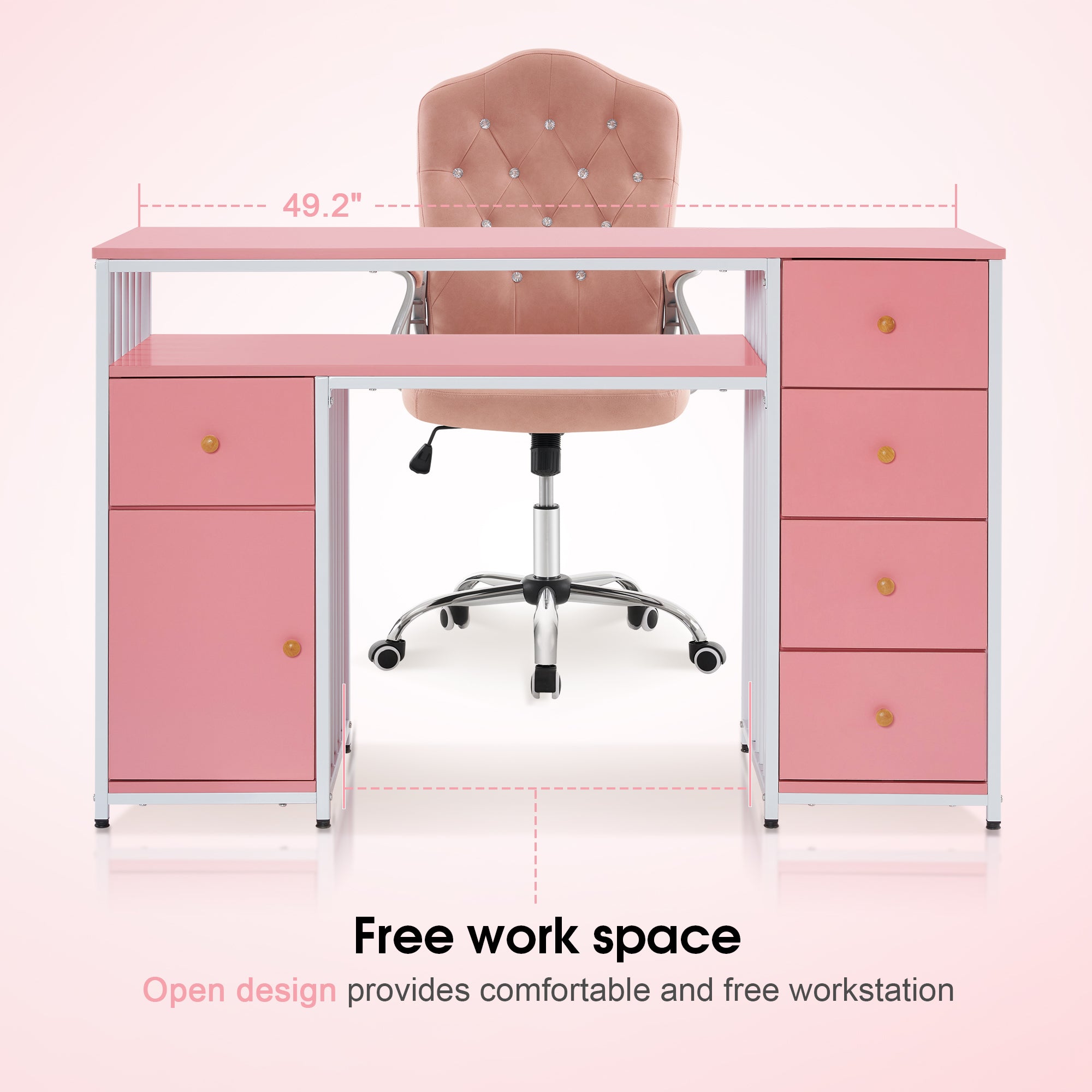 BarberPub Metal Nail Desk with Storage Drawers Home Salon Workstation 2414