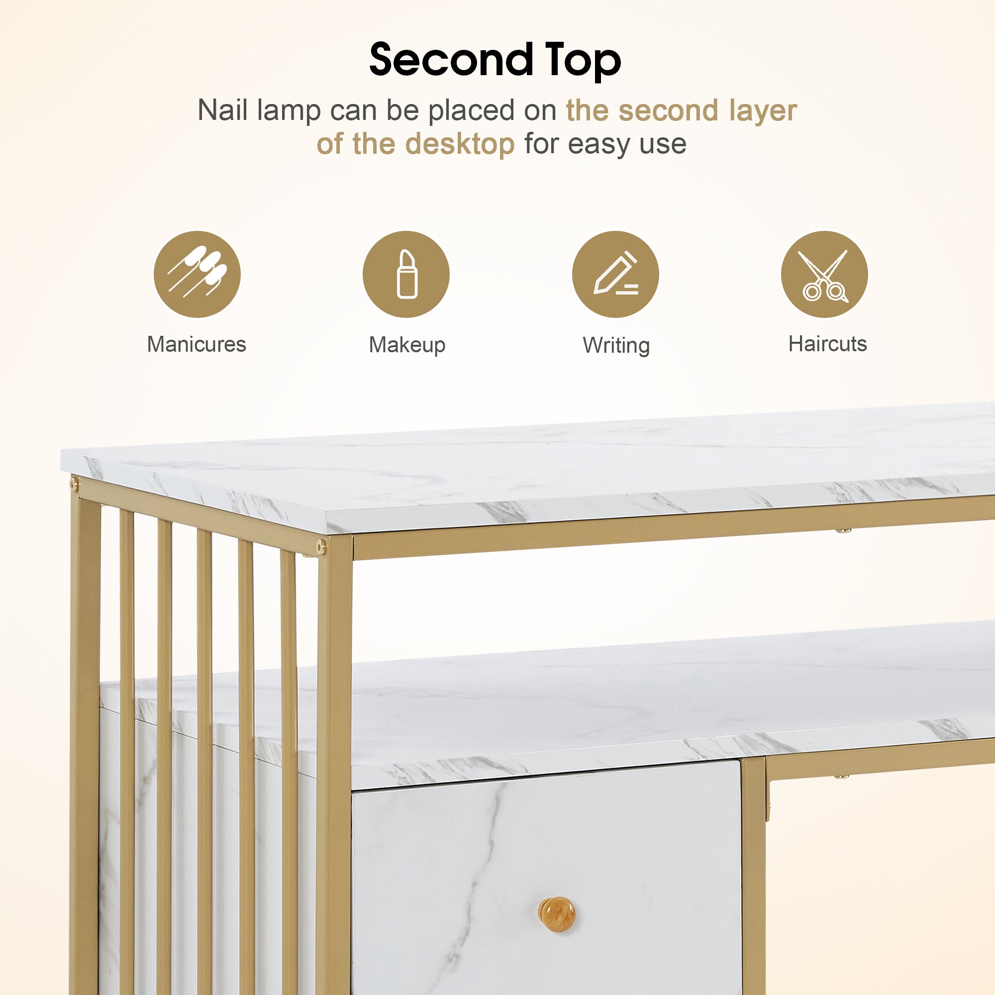 BarberPub Metal Nail Desk with Storage Drawers Home Salon Workstation 2414