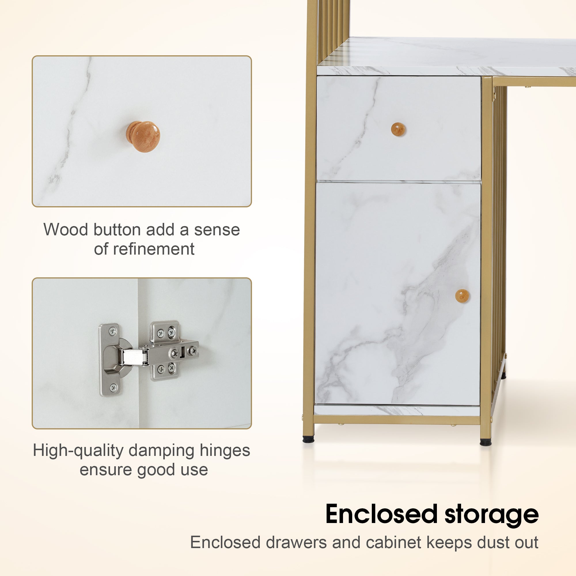 BarberPub Metal Nail Desk with Storage Drawers Home Salon Workstation 2414