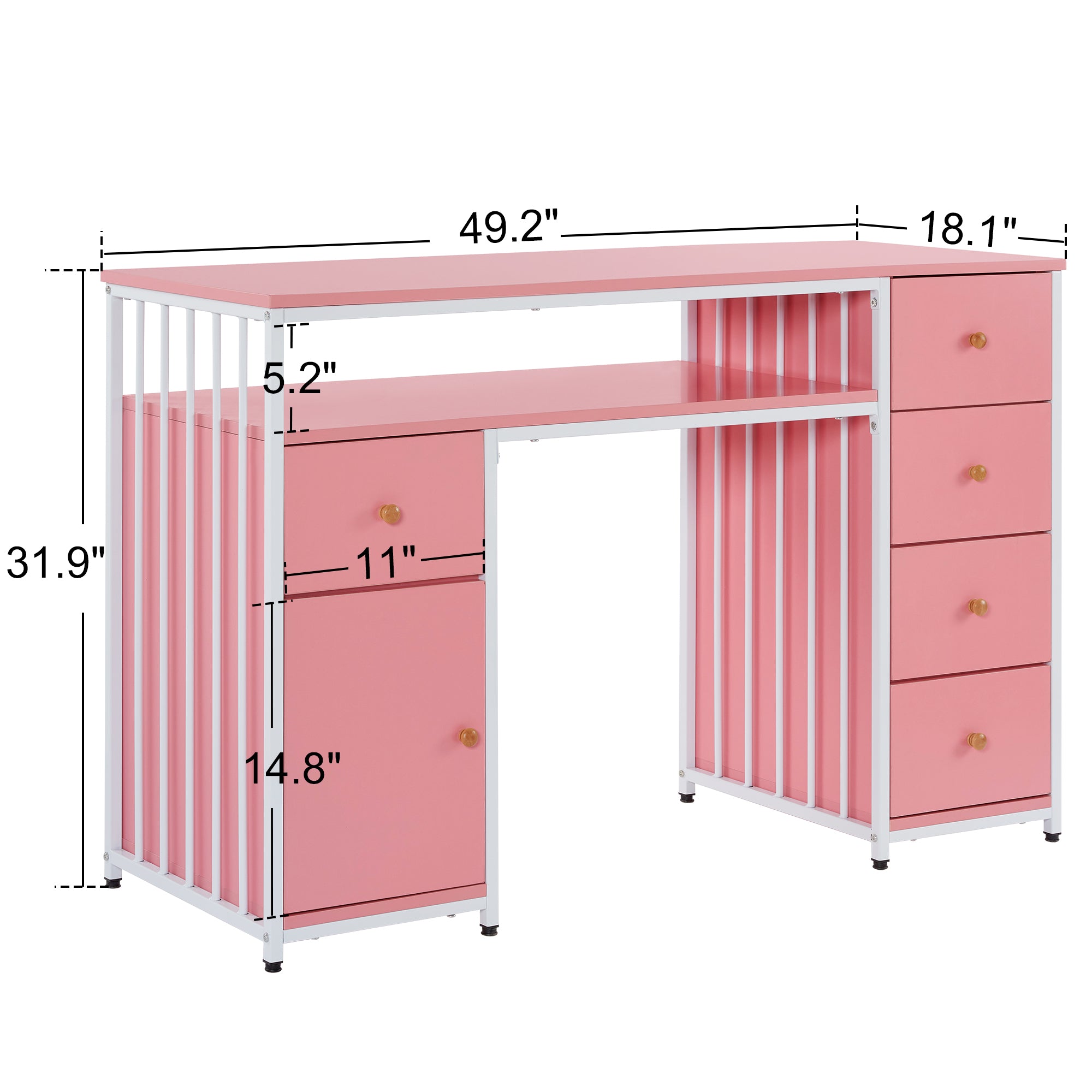 BarberPub Metal Nail Desk with Storage Drawers Home Salon Workstation 2414