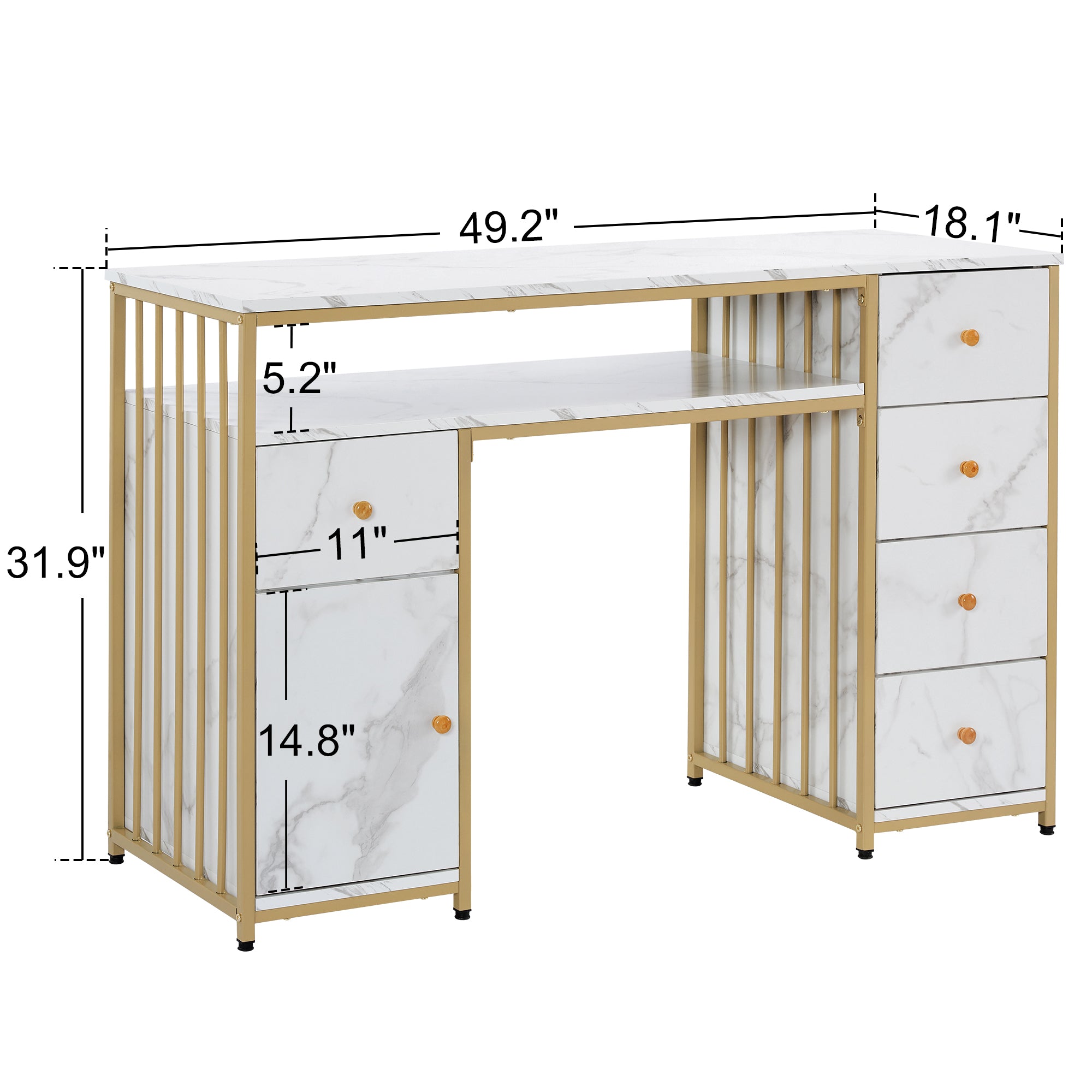 BarberPub Metal Nail Desk with Storage Drawers Home Salon Workstation 2414