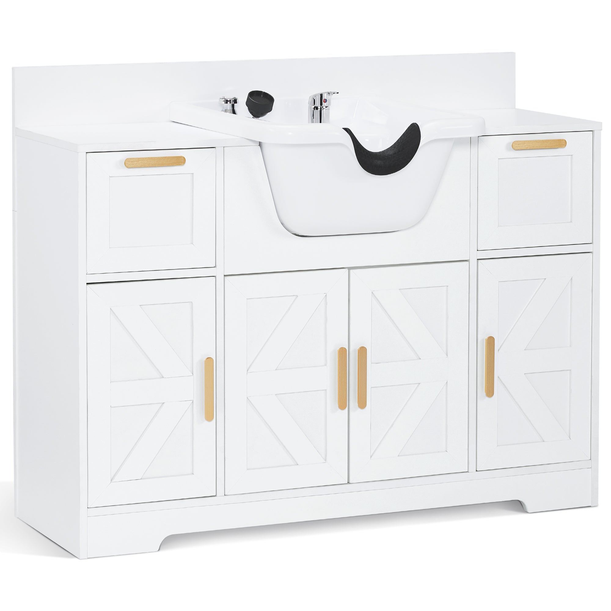 Barber Shampoo Storage Station, Hair Salon Shampoo Equipment with Backwash Sink & Cabinet 7137