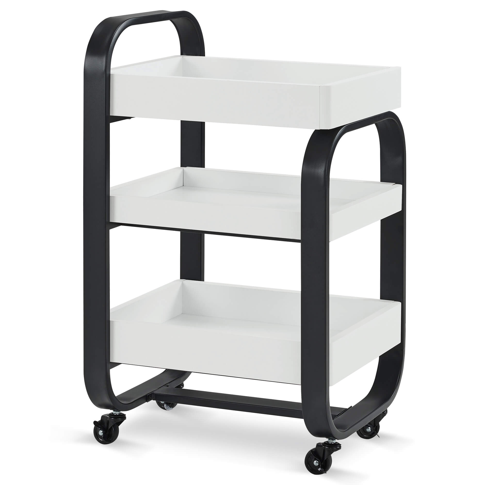 3-Tier Modern Salon Rolling Trolley with Metal Frame, Barber Storage Cart with Lockable Wheels 2085