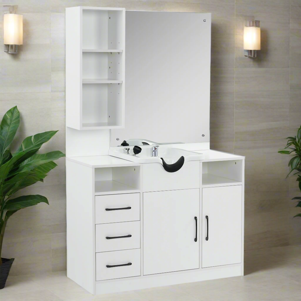 Barberpub Wall Mount Cabinet Barber Station with Mirror&Shampoo bowl 3140