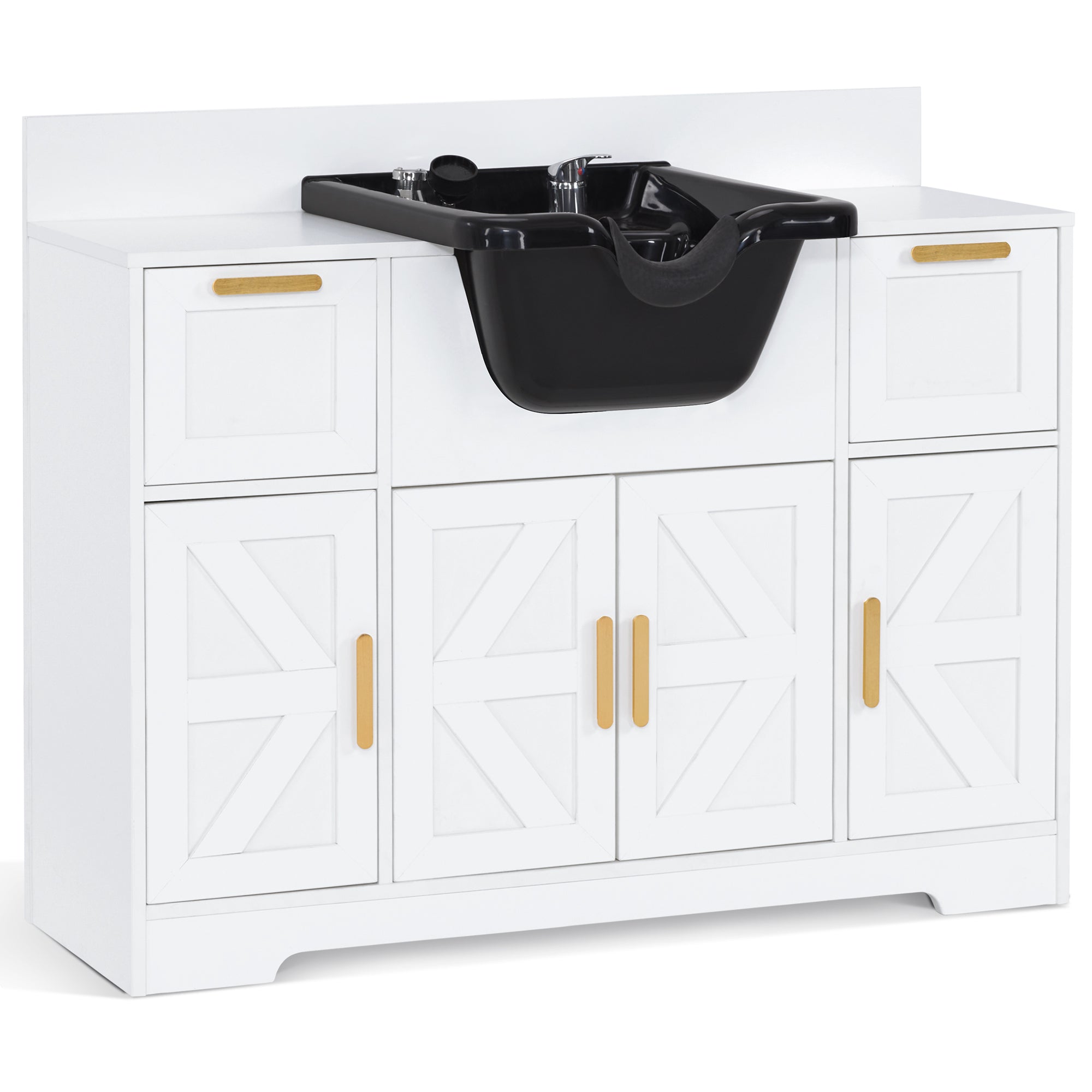 Barber Shampoo Storage Station, Hair Salon Shampoo Equipment with Backwash Sink & Cabinet 7137
