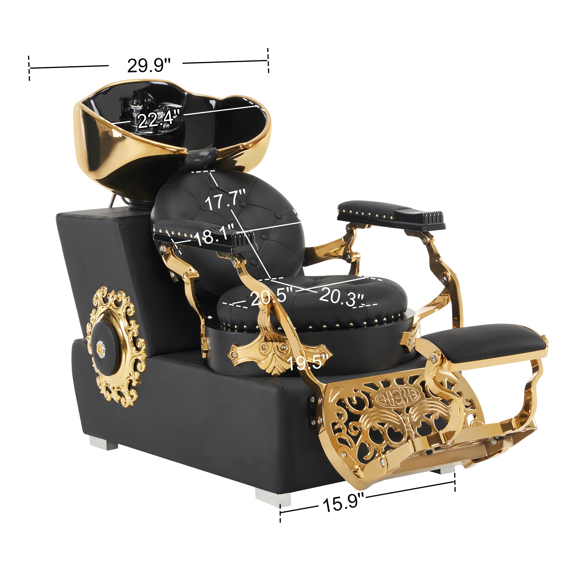 BarberPub Backwash Shampoo Station Chair, Ceramic Hair Wash Bowl Retro 8610