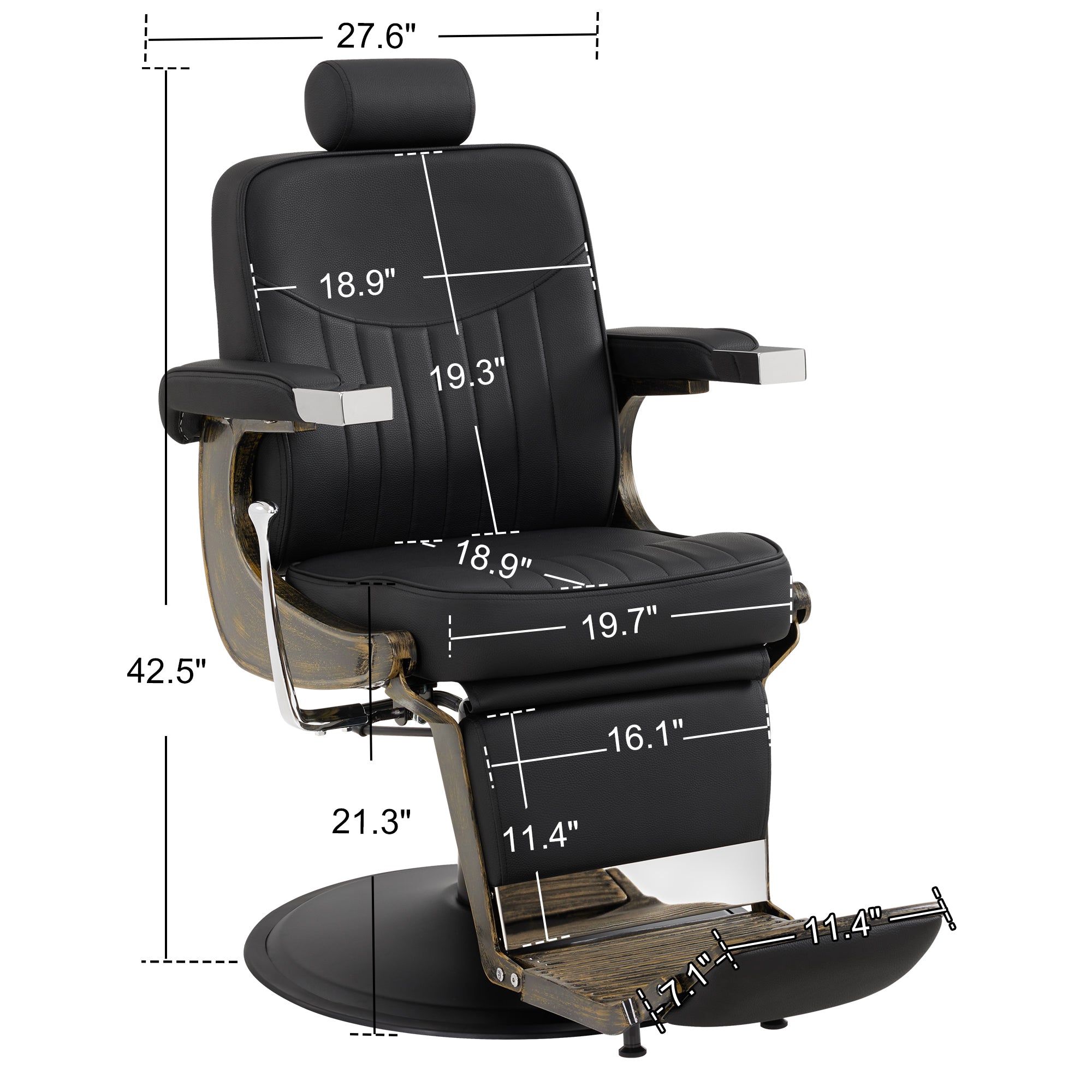 BarberPub Vintage Barber Chair Reclining Salon Chair with Headrest & Footrest 2905