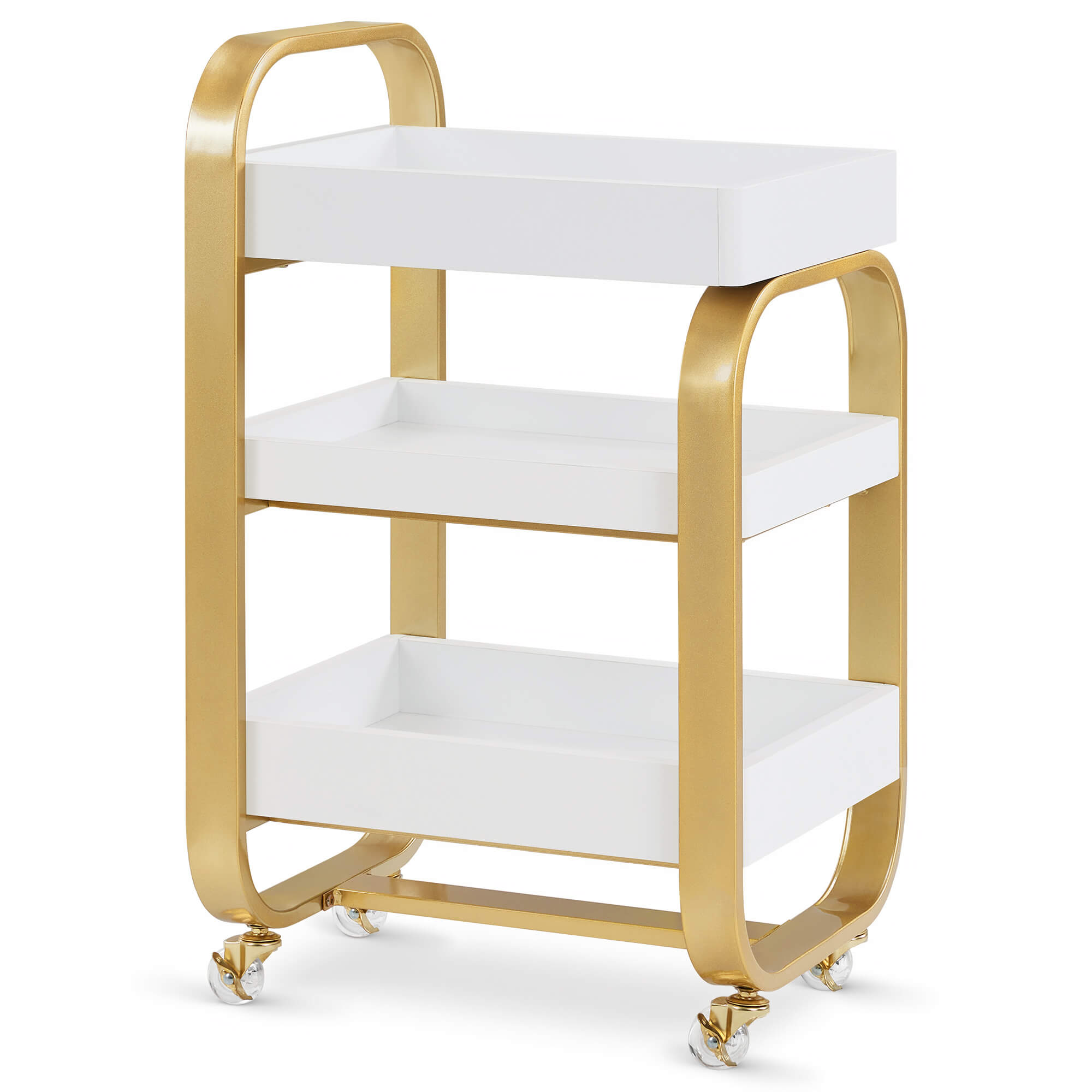 3-Tier Modern Salon Rolling Trolley with Metal Frame, Barber Storage Cart with Lockable Wheels 2085