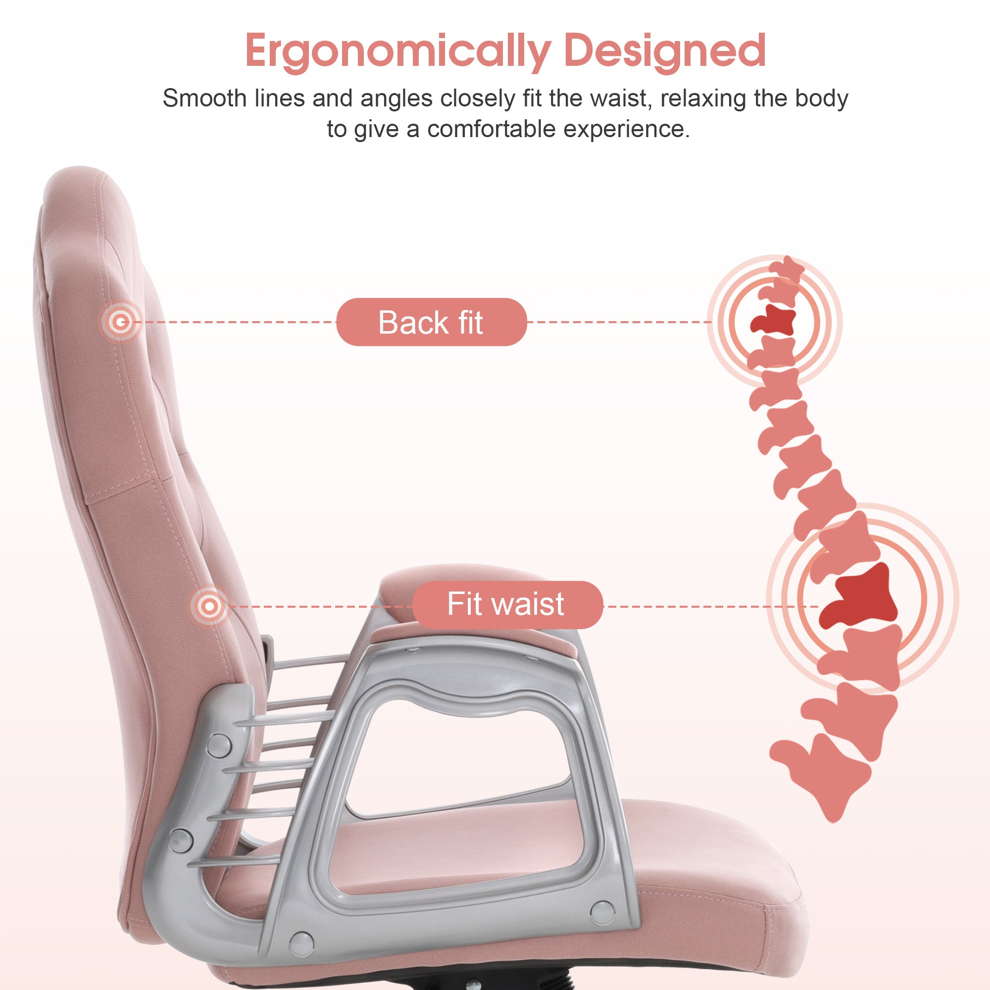 Height Adjustable Lumbar Support Nail Work Chair, Cute Swivel Rolling Makeup Chair 3535