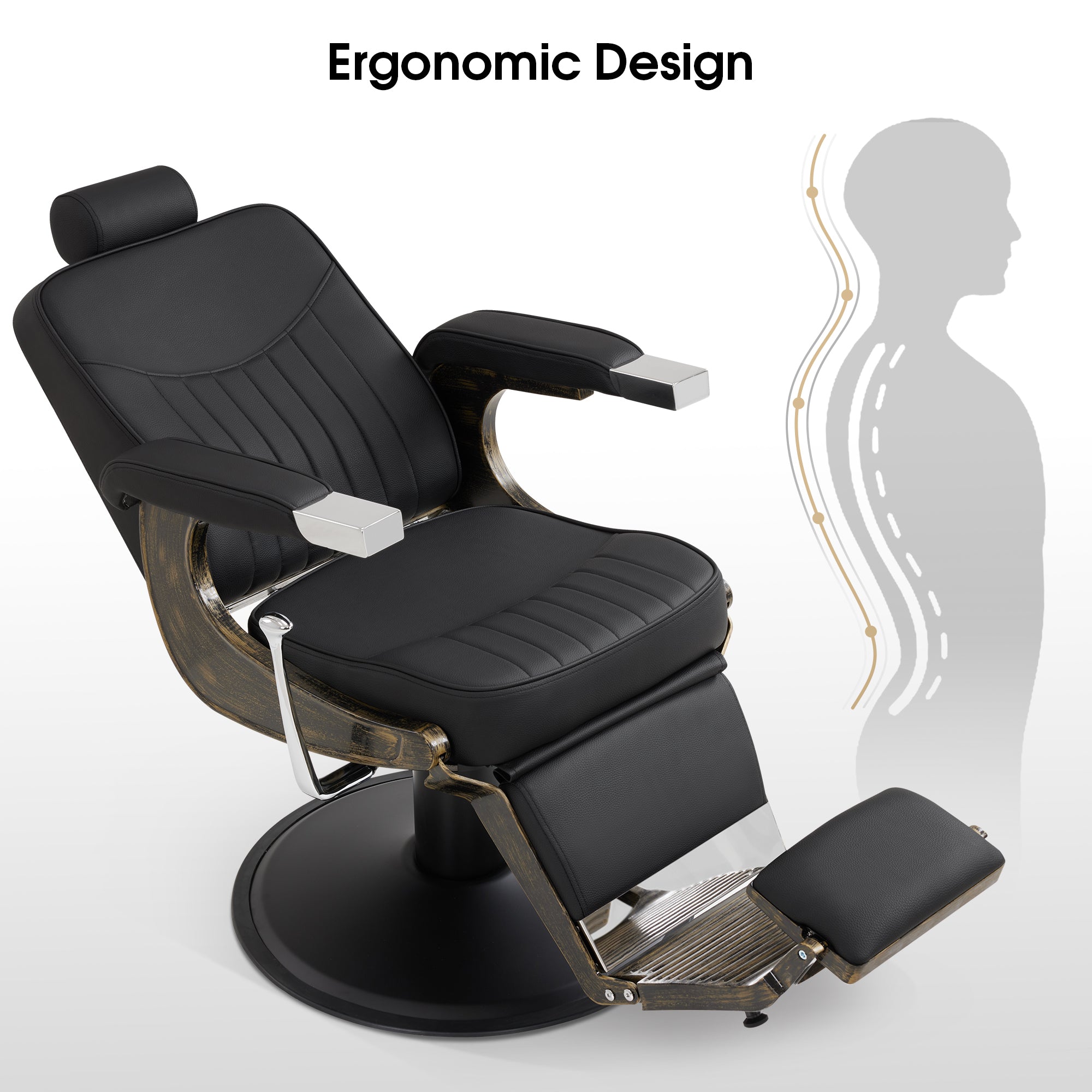 BarberPub Vintage Barber Chair Reclining Salon Chair with Headrest & Footrest 2905