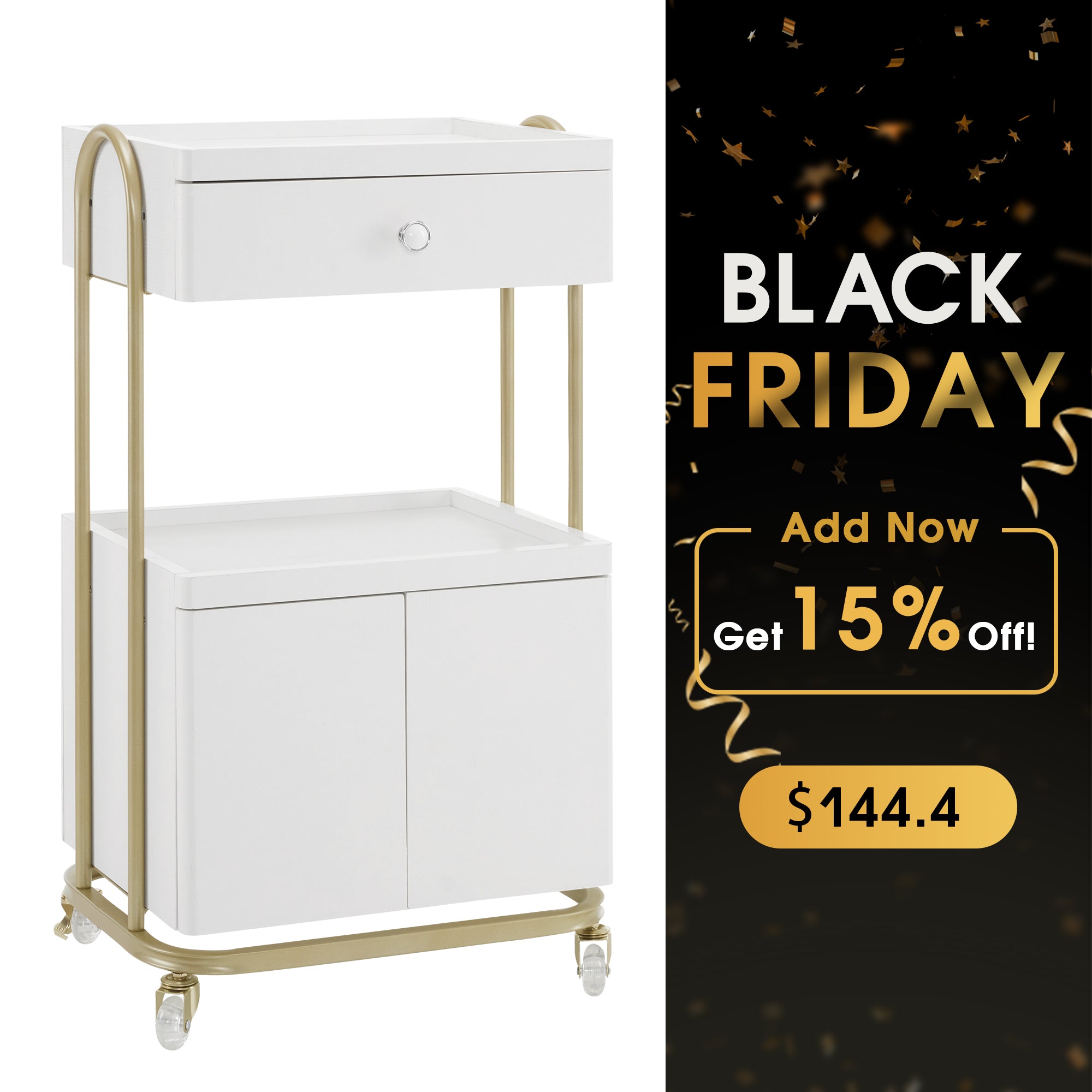 Salon SPA Rolling Trolley with Lockable Wheels, Barber Storage Cart for Storing Skin Cosmetics 2074