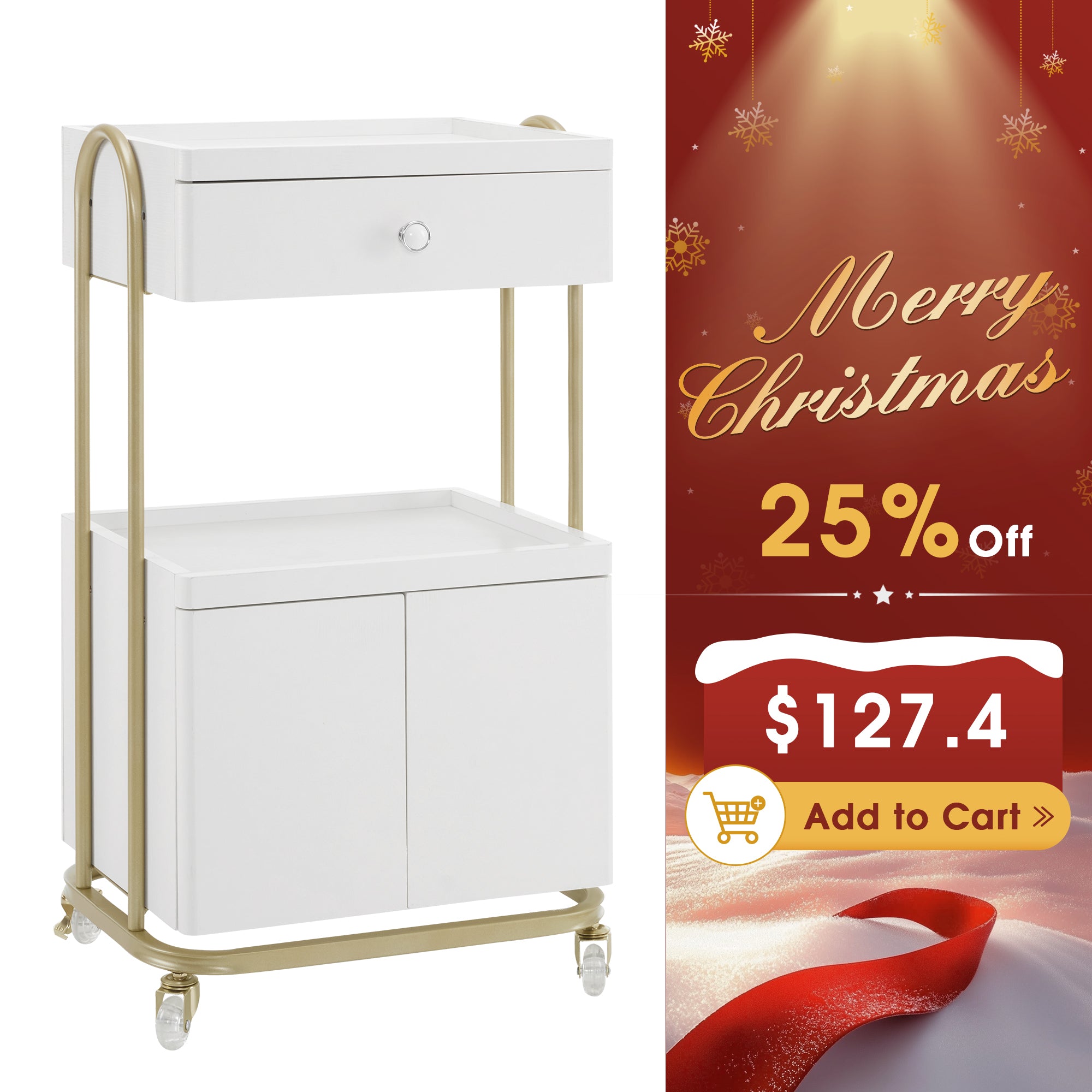 Salon SPA Rolling Trolley with Lockable Wheels, Barber Storage Cart for Storing Skin Cosmetics 2074