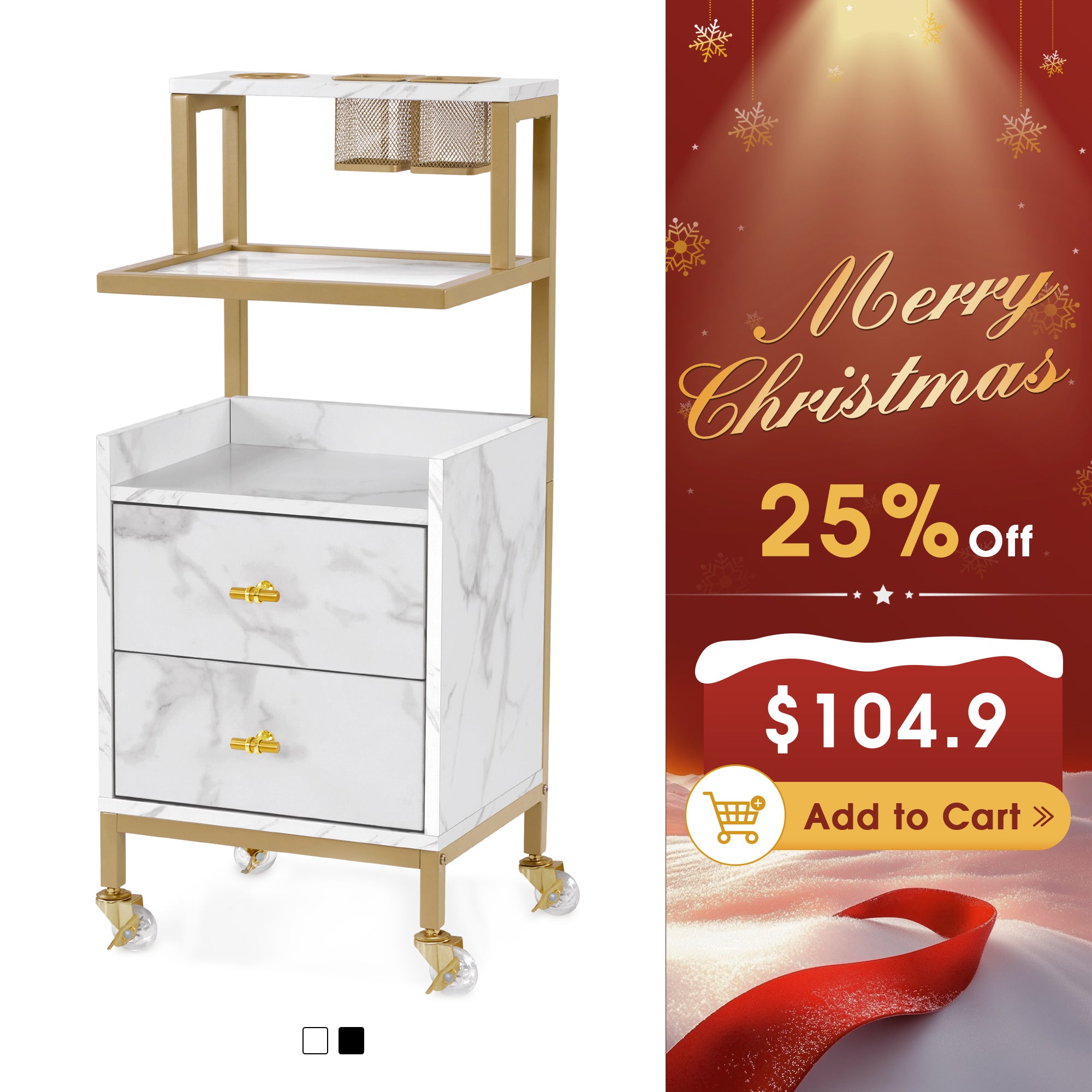 Beauty Salon Trolley with Tool Holders & Wheels, SPA Barber Rolling Cart with Metal Frame 2084