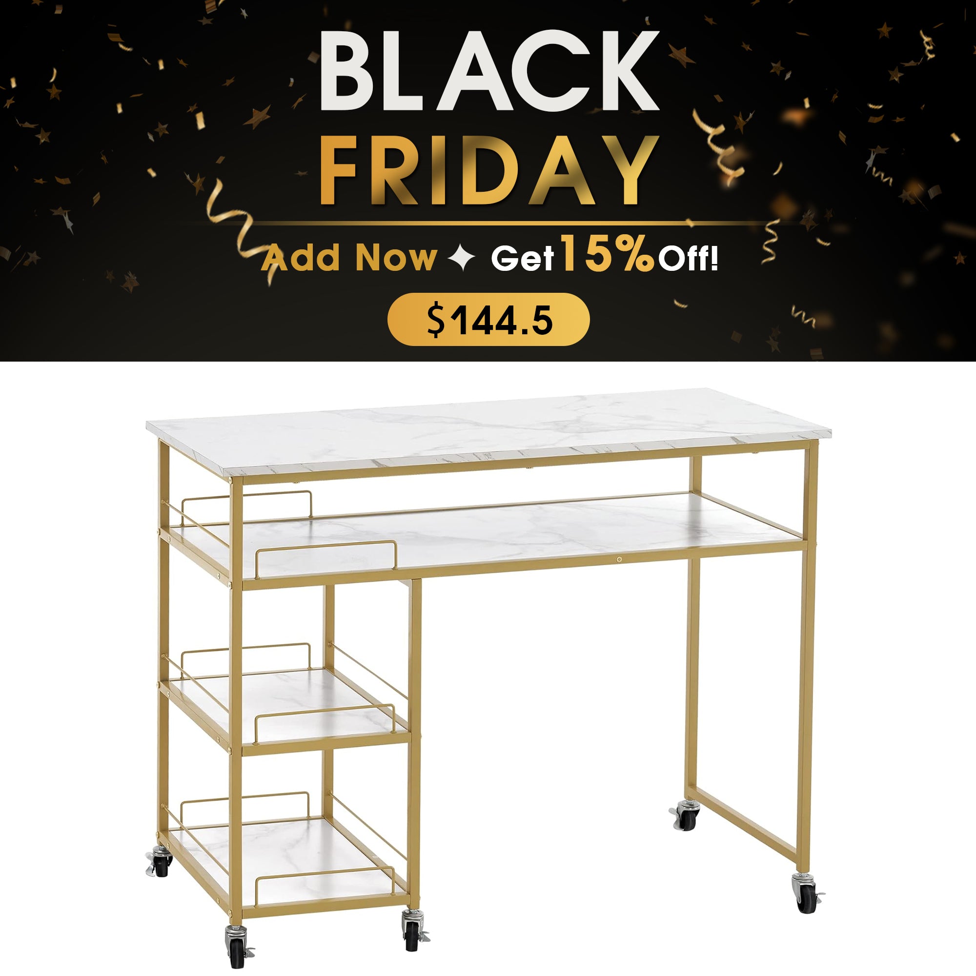 Simple Manicure Table with Rolling Wheels, Modern Marbling Makeup Station 2401