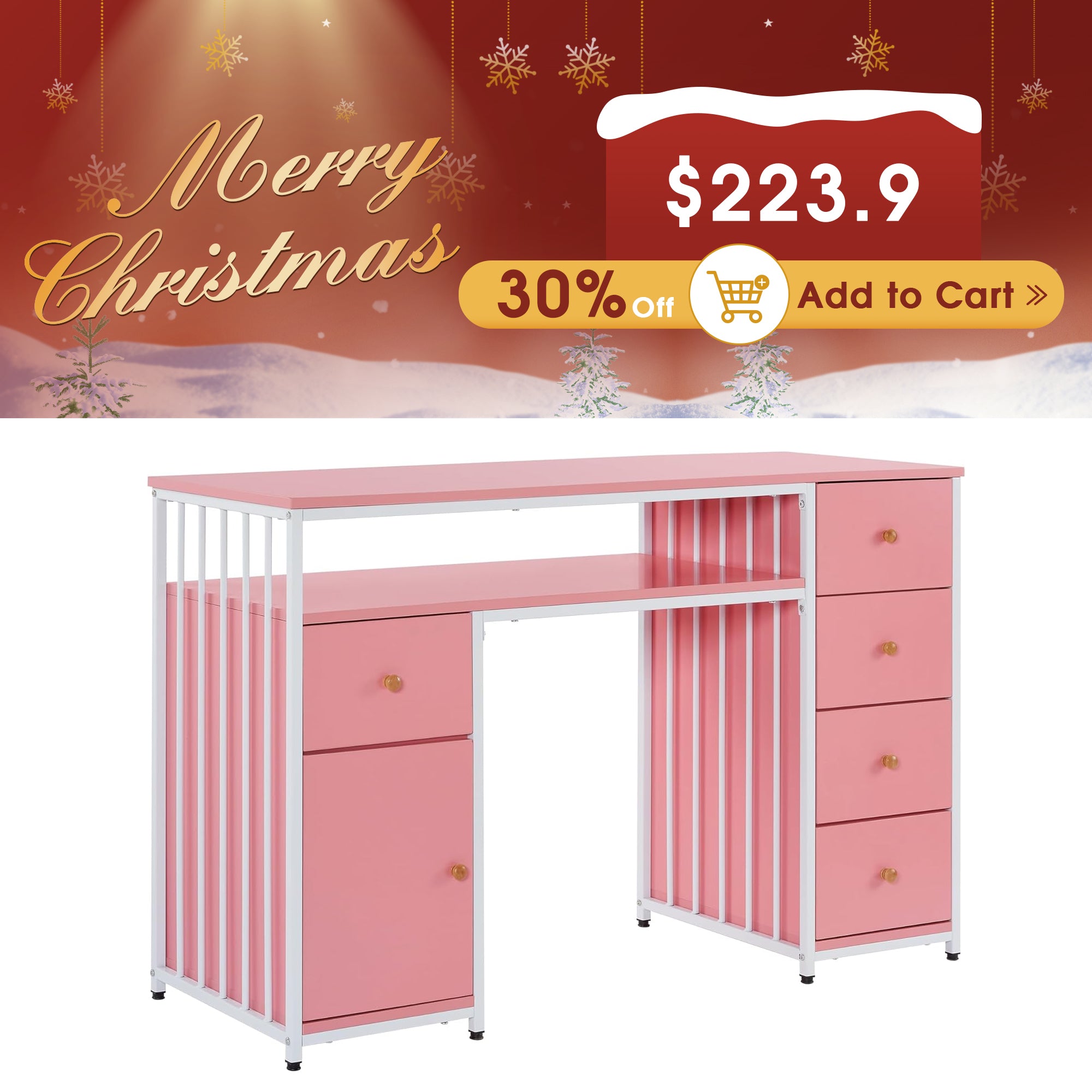 BarberPub Metal Nail Desk with Storage Drawers Home Salon Workstation 2414