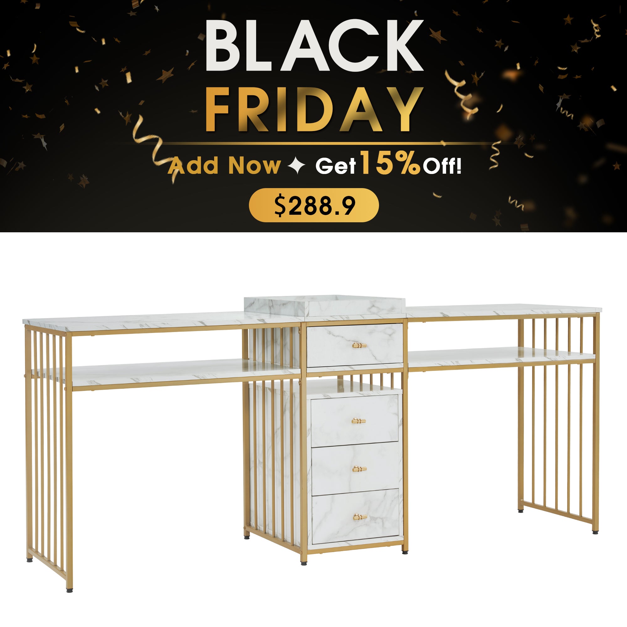 BarberPub Double Acetone Resistant Manicure Table Beauty Storage Nail Desk 2456