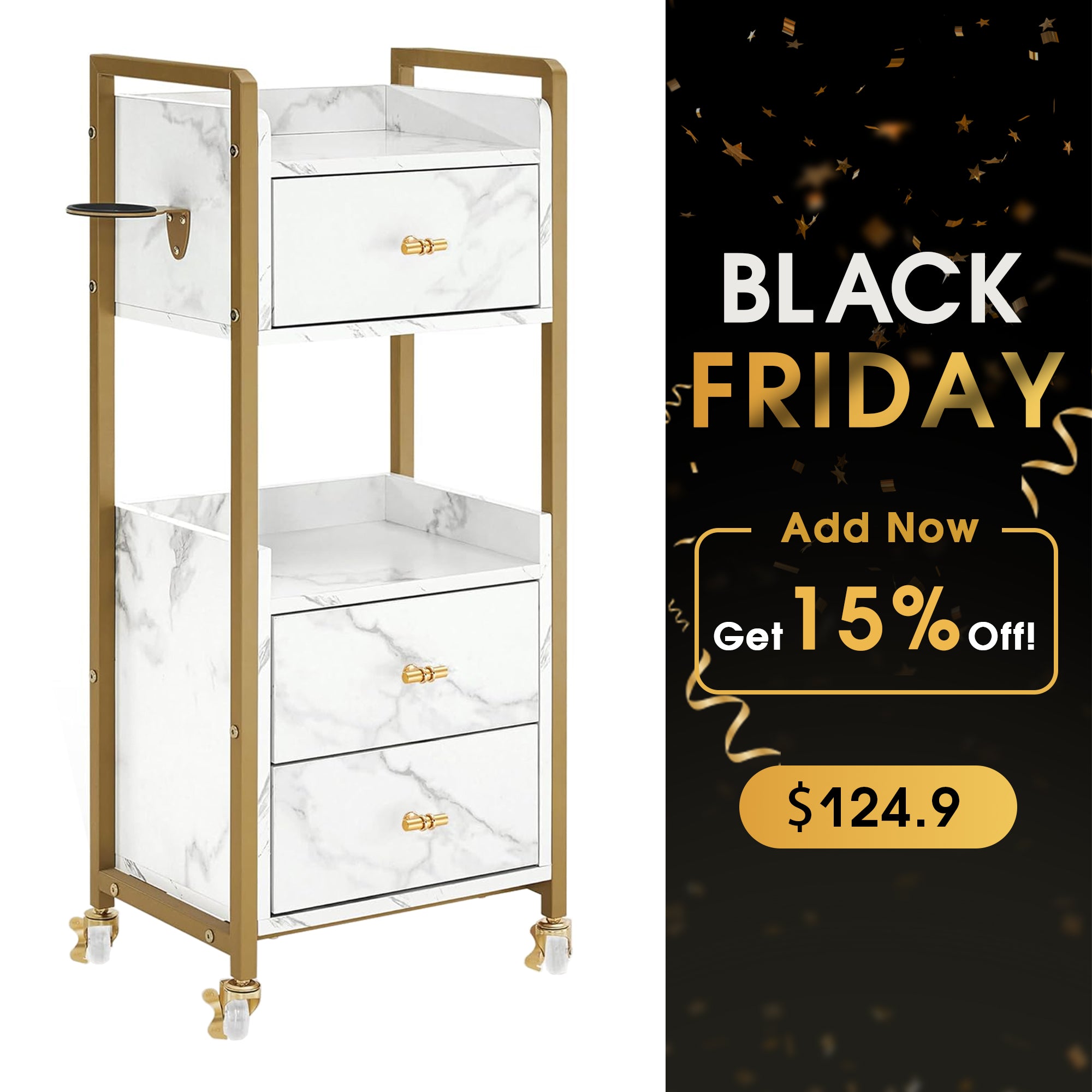 Barber Trolley with Lockable Wheels, Hair Salon Rolling Cart, Tattoo Storage Makeup Equipment 2478