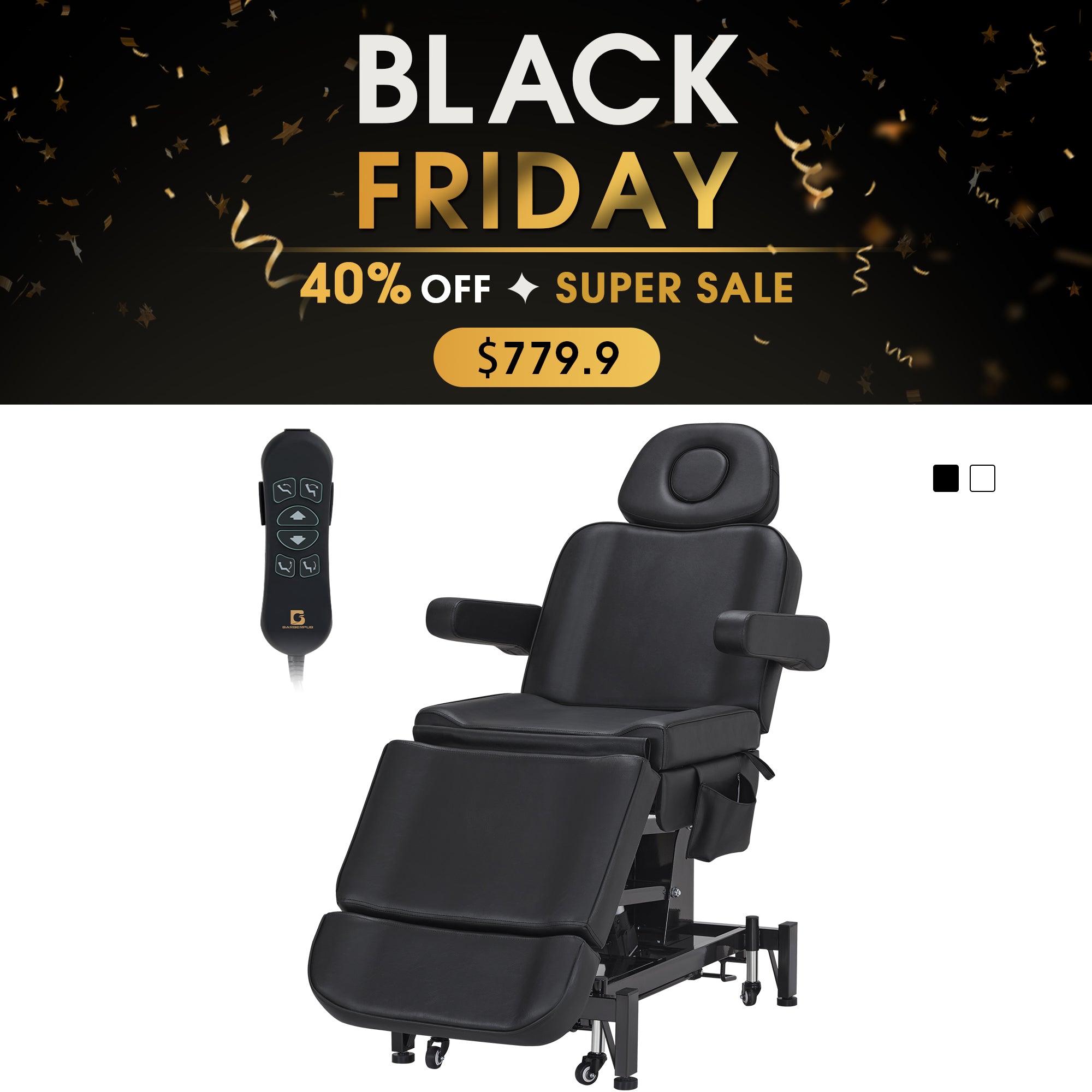 3 Motors Adjustable Electric Massage Beauty Bed, Spa Facial Chair with Foot Casters, PVC Leather 2754