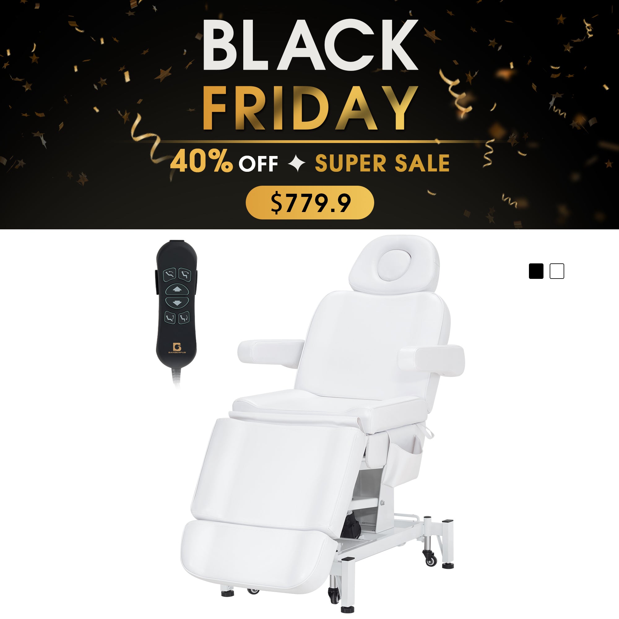 3 Motors Adjustable Electric Massage Beauty Bed, Spa Facial Chair with Foot Casters, PVC Leather 2754