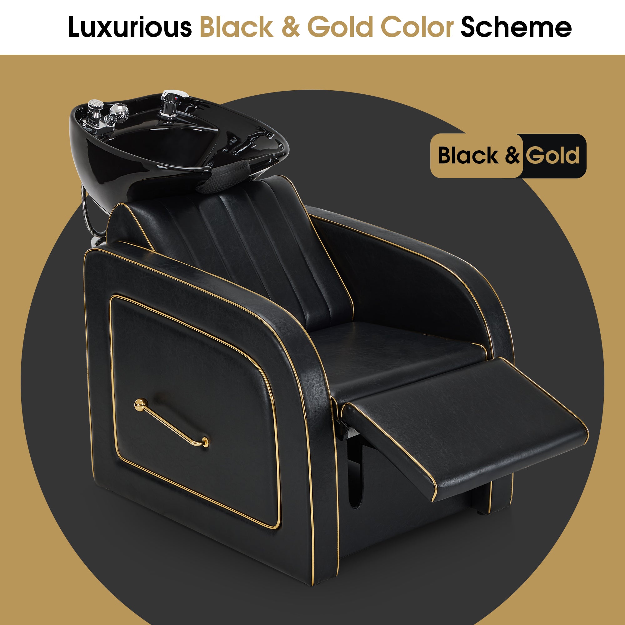 Salon & Barber Styling Chair 8885 with Hydraulic Base and Backwash Shampoo Chair 9175 with Adjustable Porcelain Bowl – Complete Professional Salon Set for Spas and Stylists