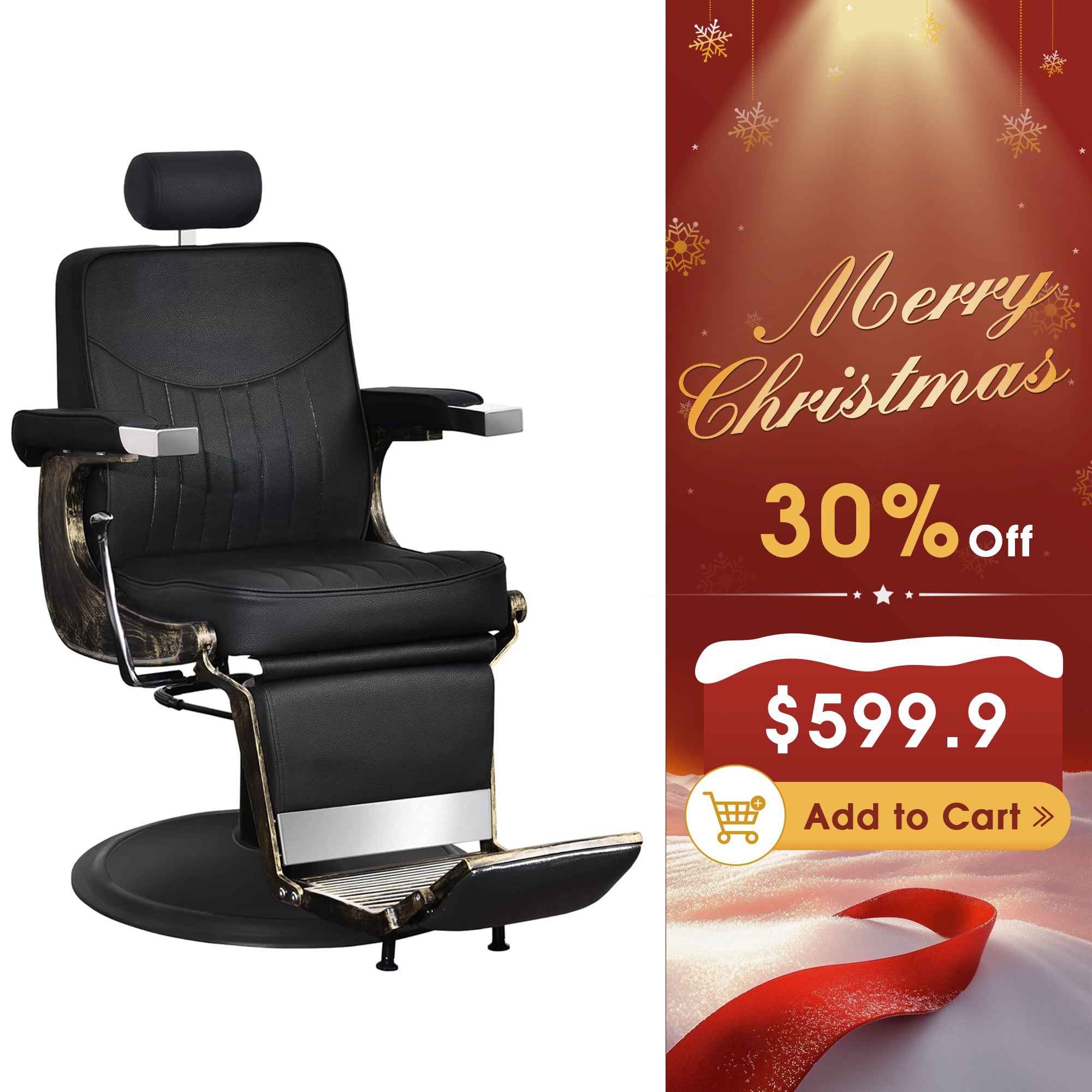 BarberPub Vintage Barber Chair Reclining Salon Chair with Headrest & Footrest 2905