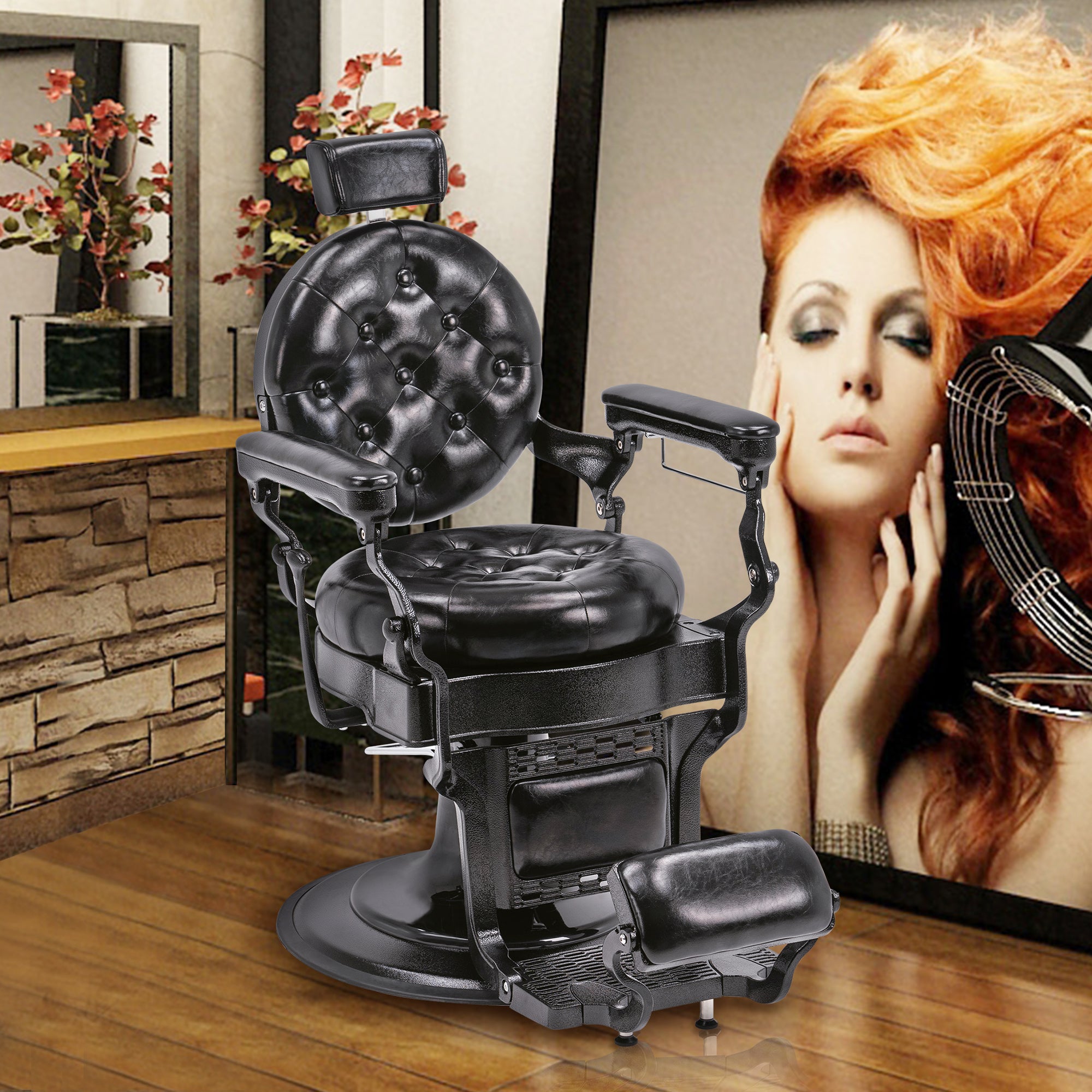 BarberPub Vintage Barber Chair, Heavy Duty Metal Frame Reclining All Purpose Chair 2947