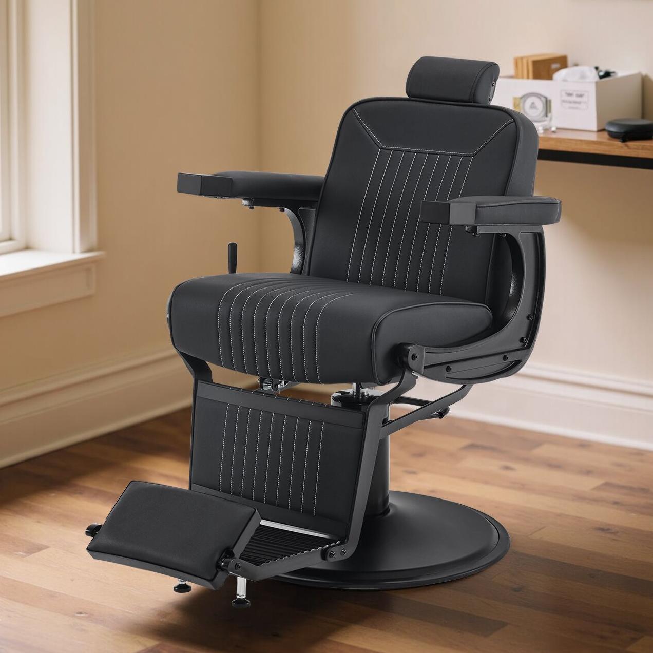 BarberPub Hydraulic Reclining Barber Chair with Adjustable Headrest, Black 8334