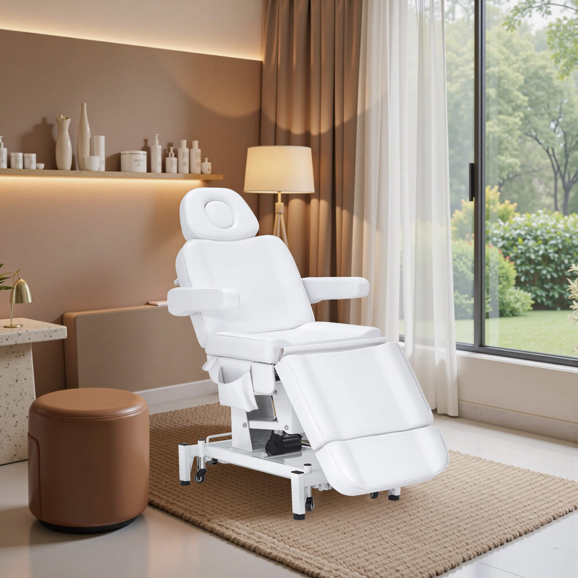 3 Motors Adjustable Electric Massage Beauty Bed, Spa Facial Chair with Foot Casters, PVC Leather 2754